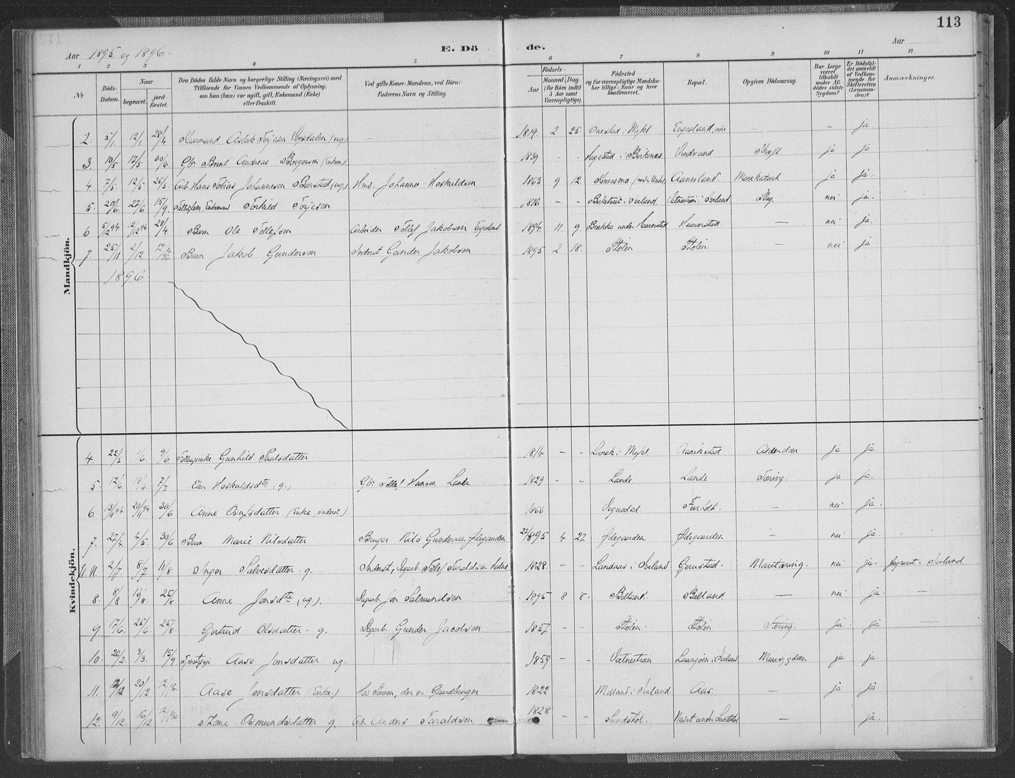 Herefoss sokneprestkontor, AV/SAK-1111-0019/F/Fa/Fab/L0004: Parish register (official) no. A 4, 1887-1909, p. 113