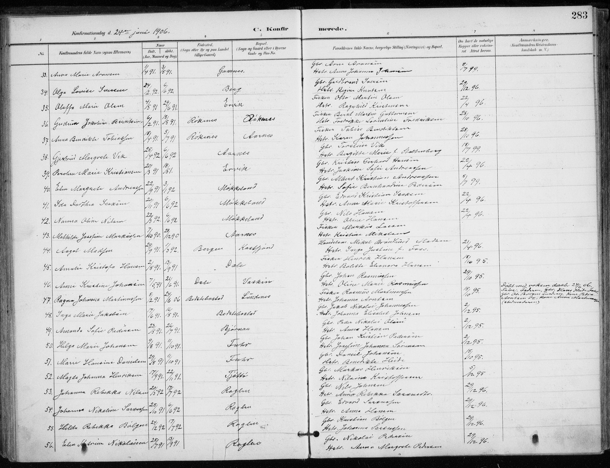 Trondenes sokneprestkontor, AV/SATØ-S-1319/H/Ha/L0017kirke: Parish register (official) no. 17, 1899-1908, p. 283