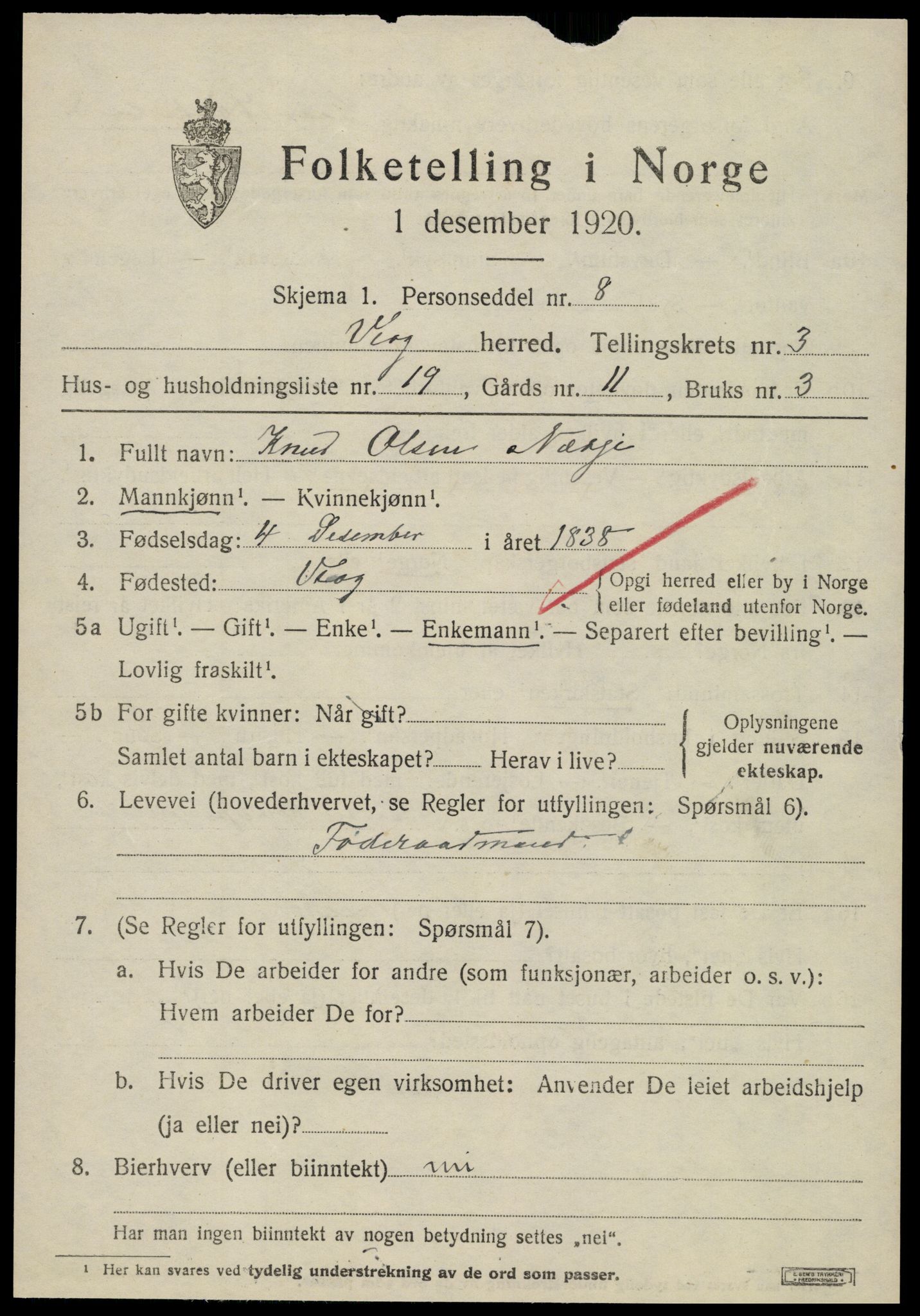 SAT, 1920 census for Veøy, 1920, p. 1669