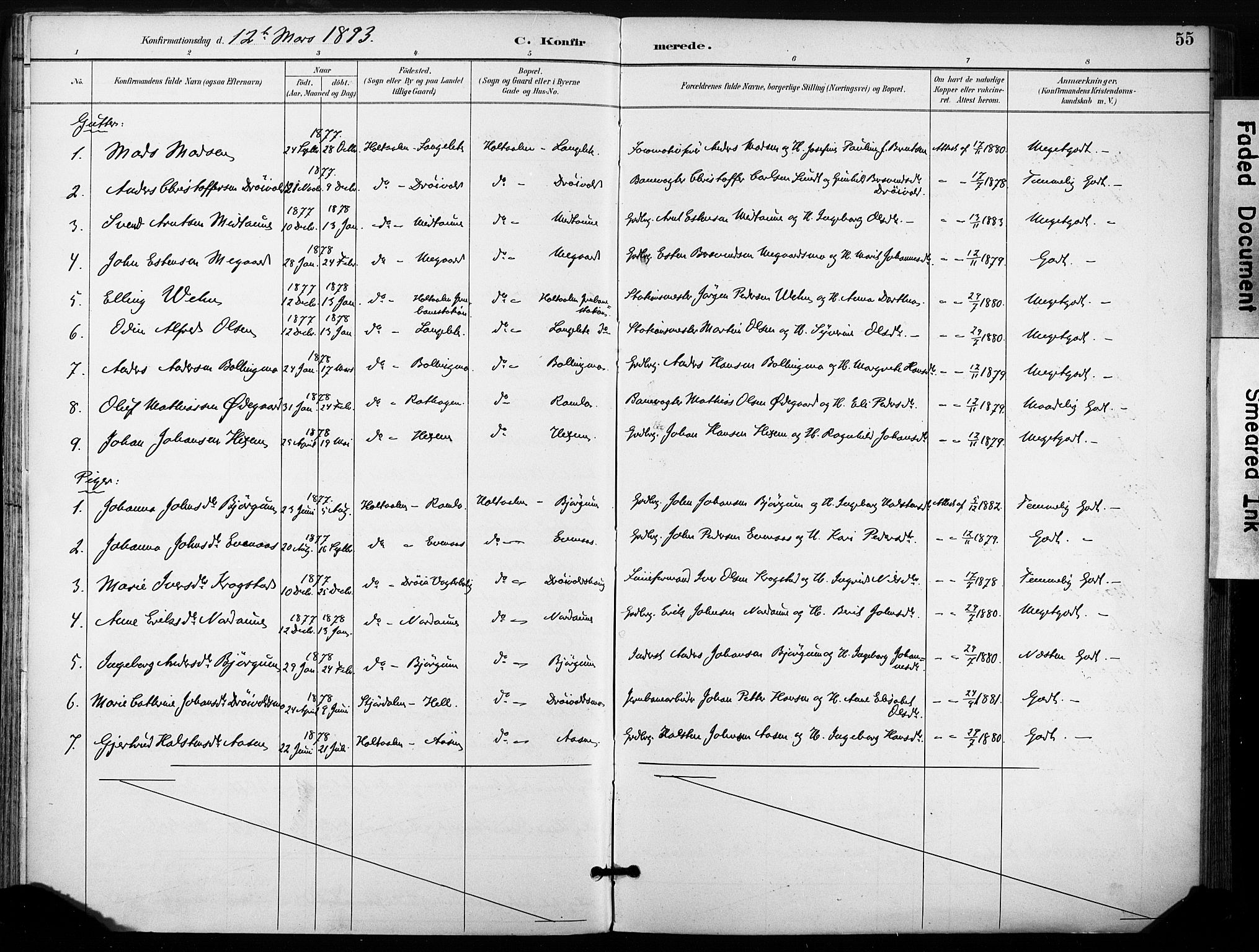 Ministerialprotokoller, klokkerbøker og fødselsregistre - Sør-Trøndelag, SAT/A-1456/685/L0973: Parish register (official) no. 685A10, 1891-1907, p. 55
