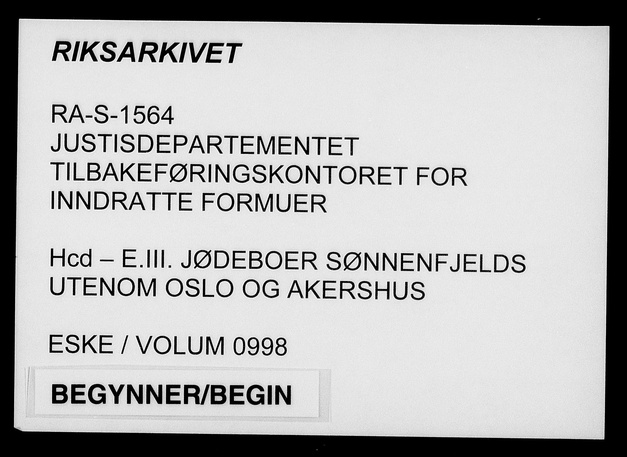 Justisdepartementet, Tilbakeføringskontoret for inndratte formuer, AV/RA-S-1564/H/Hc/Hcd/L0998: --, 1945-1947, p. 1