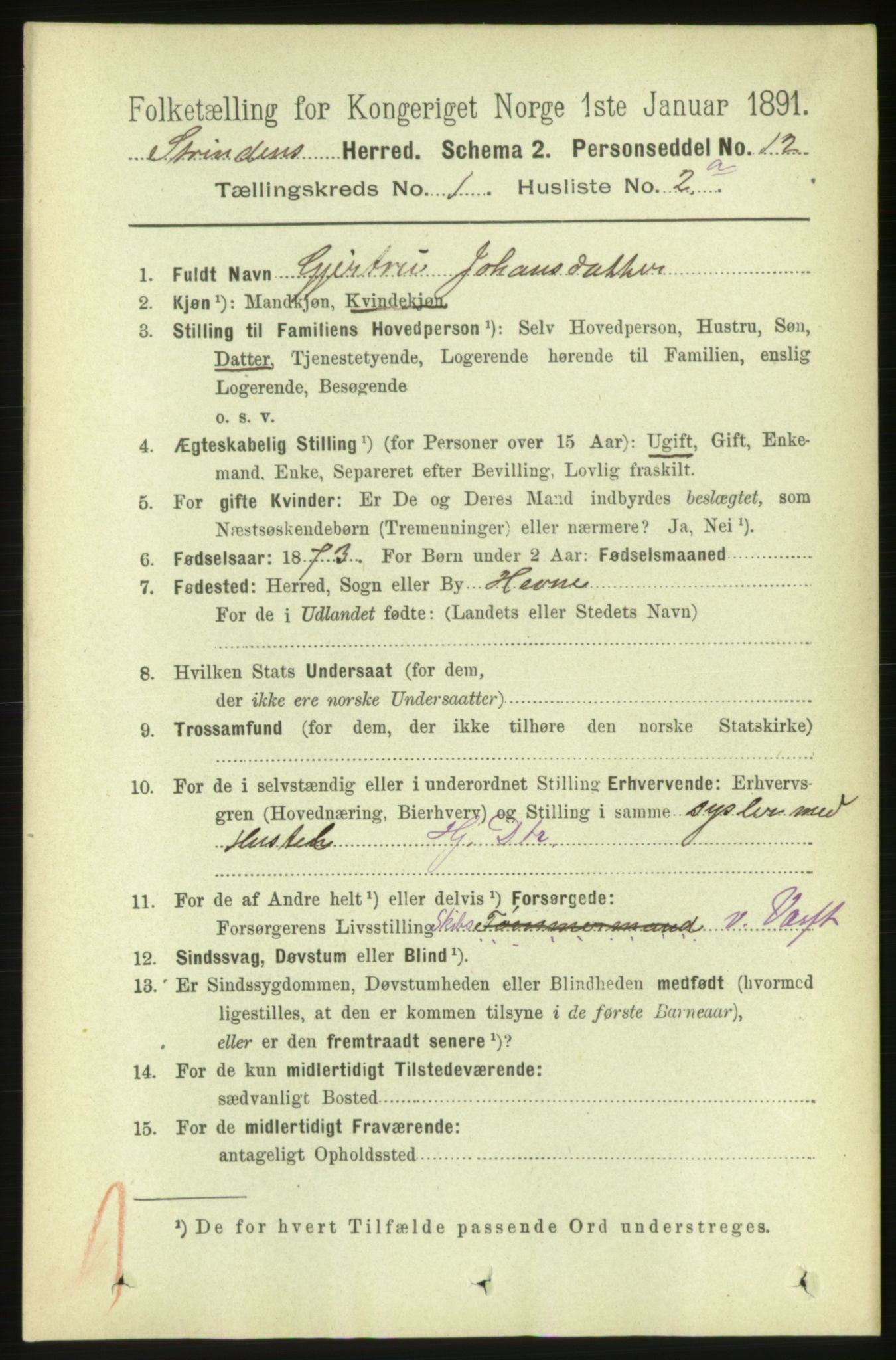 RA, 1891 census for 1660 Strinda, 1891, p. 123