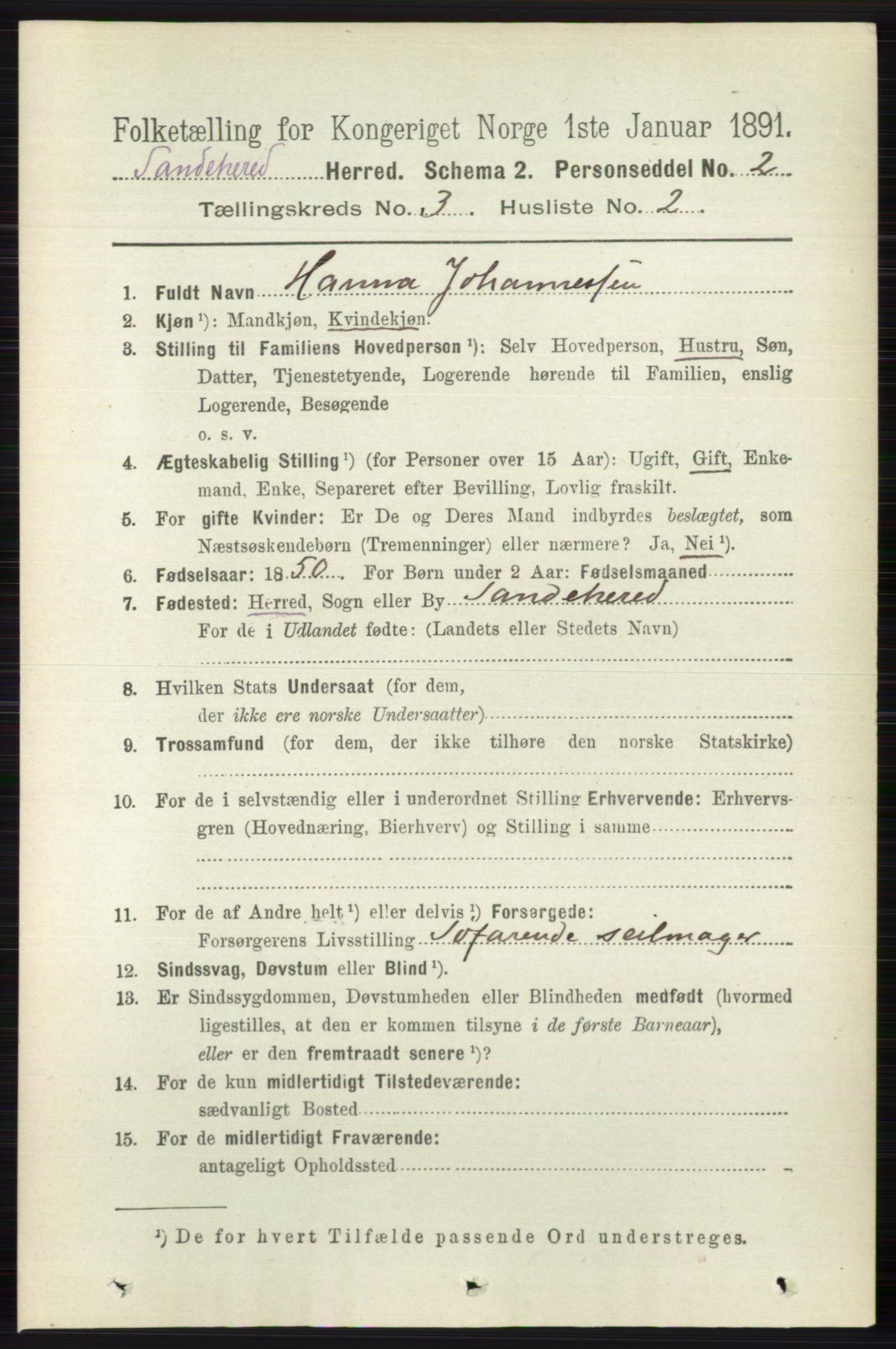 RA, 1891 census for 0724 Sandeherred, 1891, p. 1988