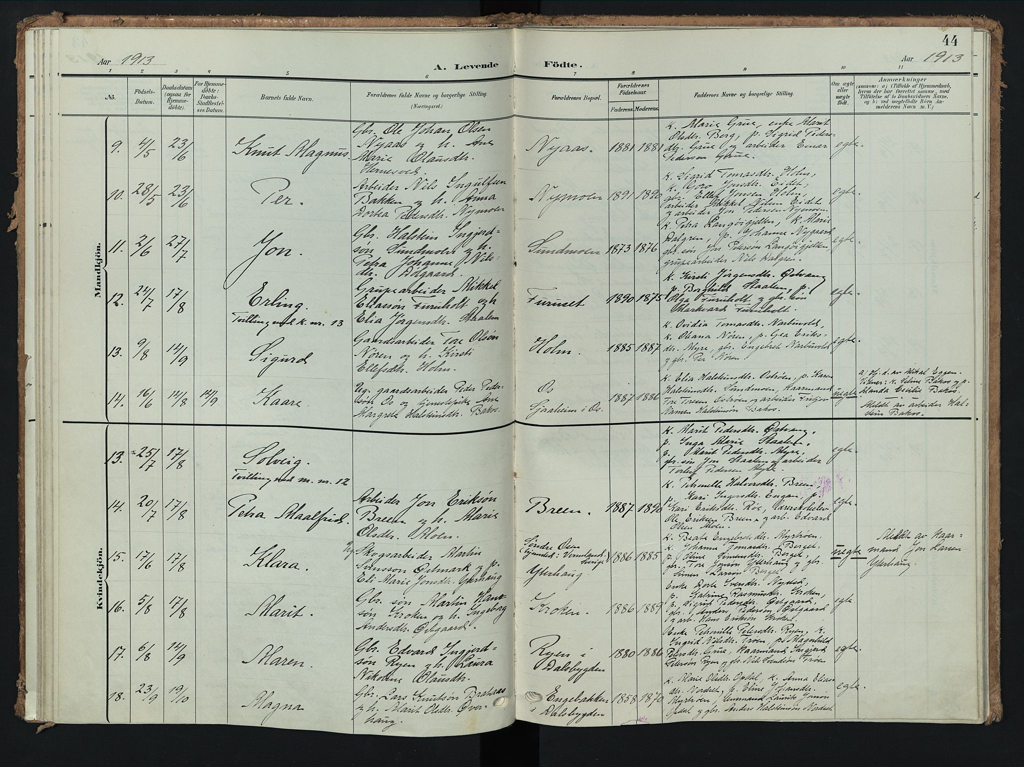 Tolga prestekontor, AV/SAH-PREST-062/K/L0009: Parish register (official) no. 9, 1903-1928, p. 44