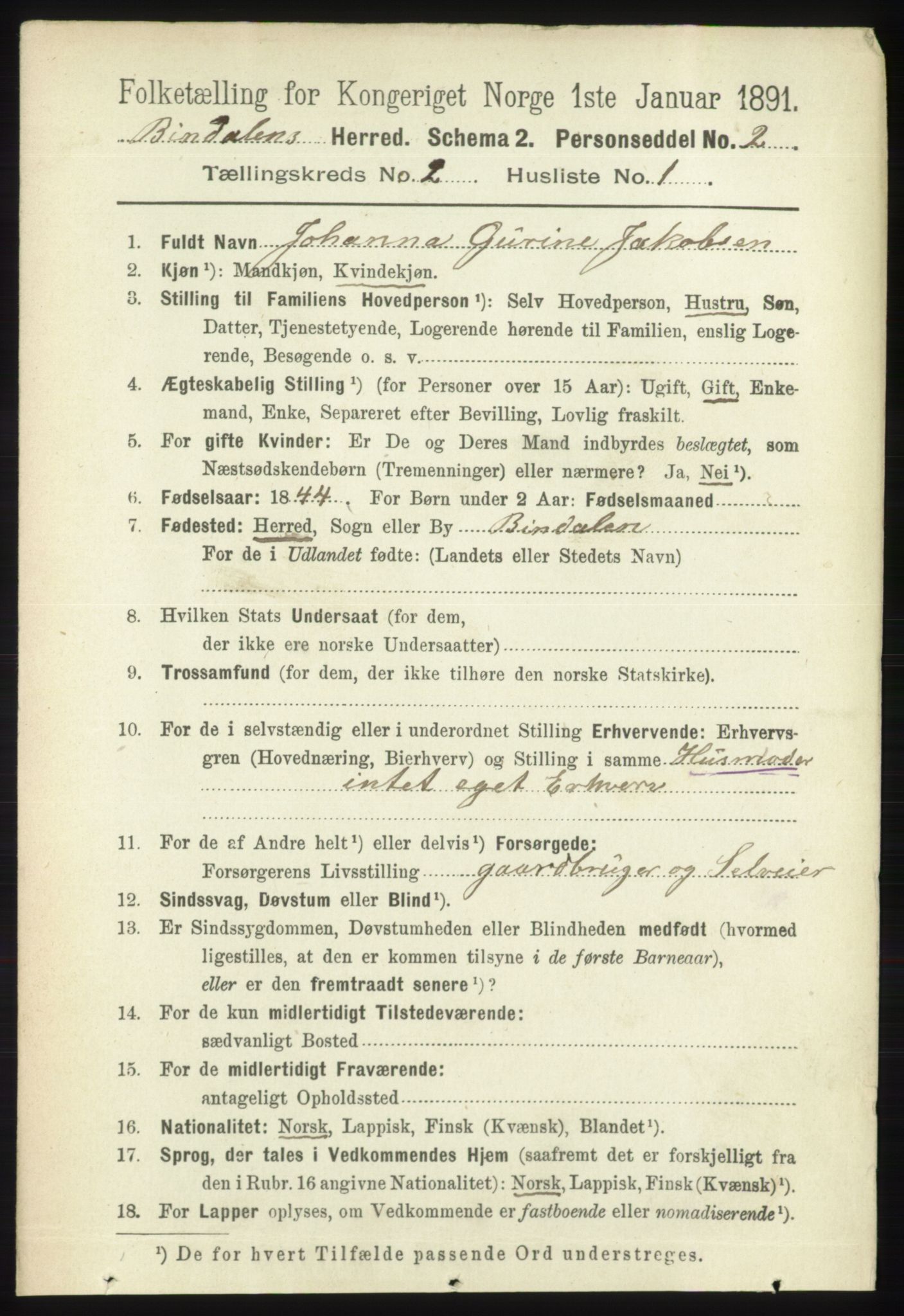 RA, 1891 census for 1811 Bindal, 1891, p. 281