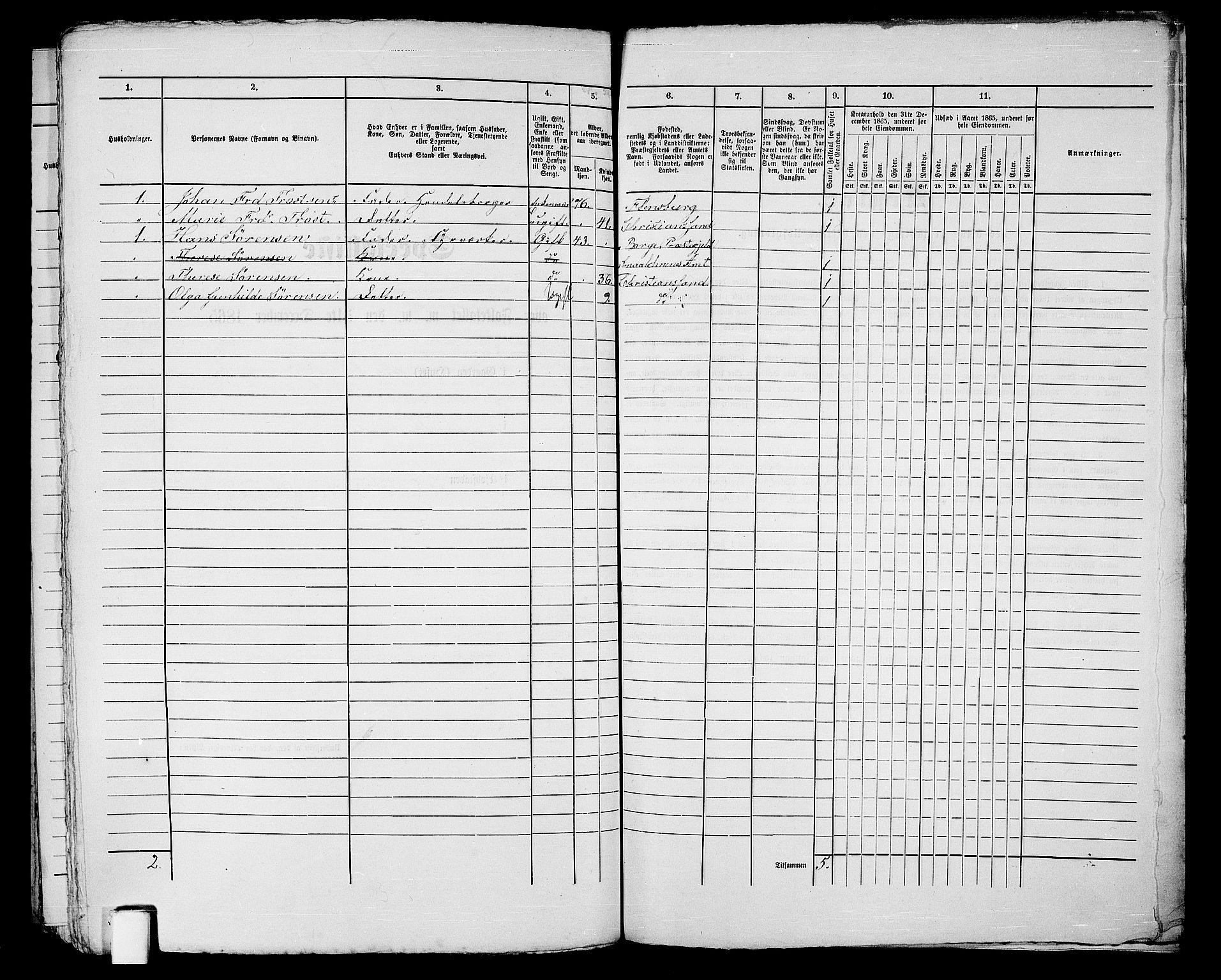 RA, 1865 census for Kristiansand, 1865, p. 509