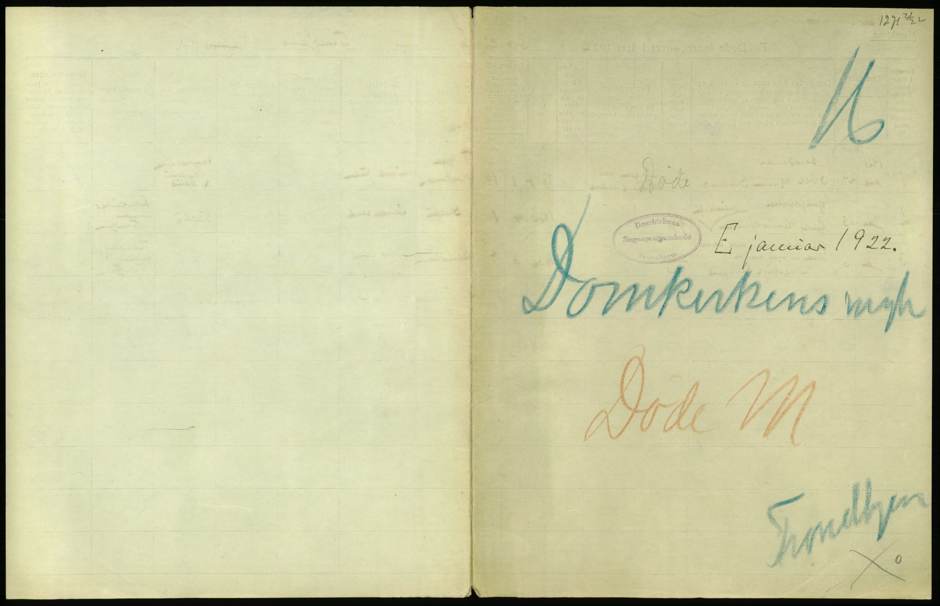 Statistisk sentralbyrå, Sosiodemografiske emner, Befolkning, AV/RA-S-2228/D/Df/Dfc/Dfcb/L0040: Trondheim: Gifte, døde, dødfødte., 1922, p. 345