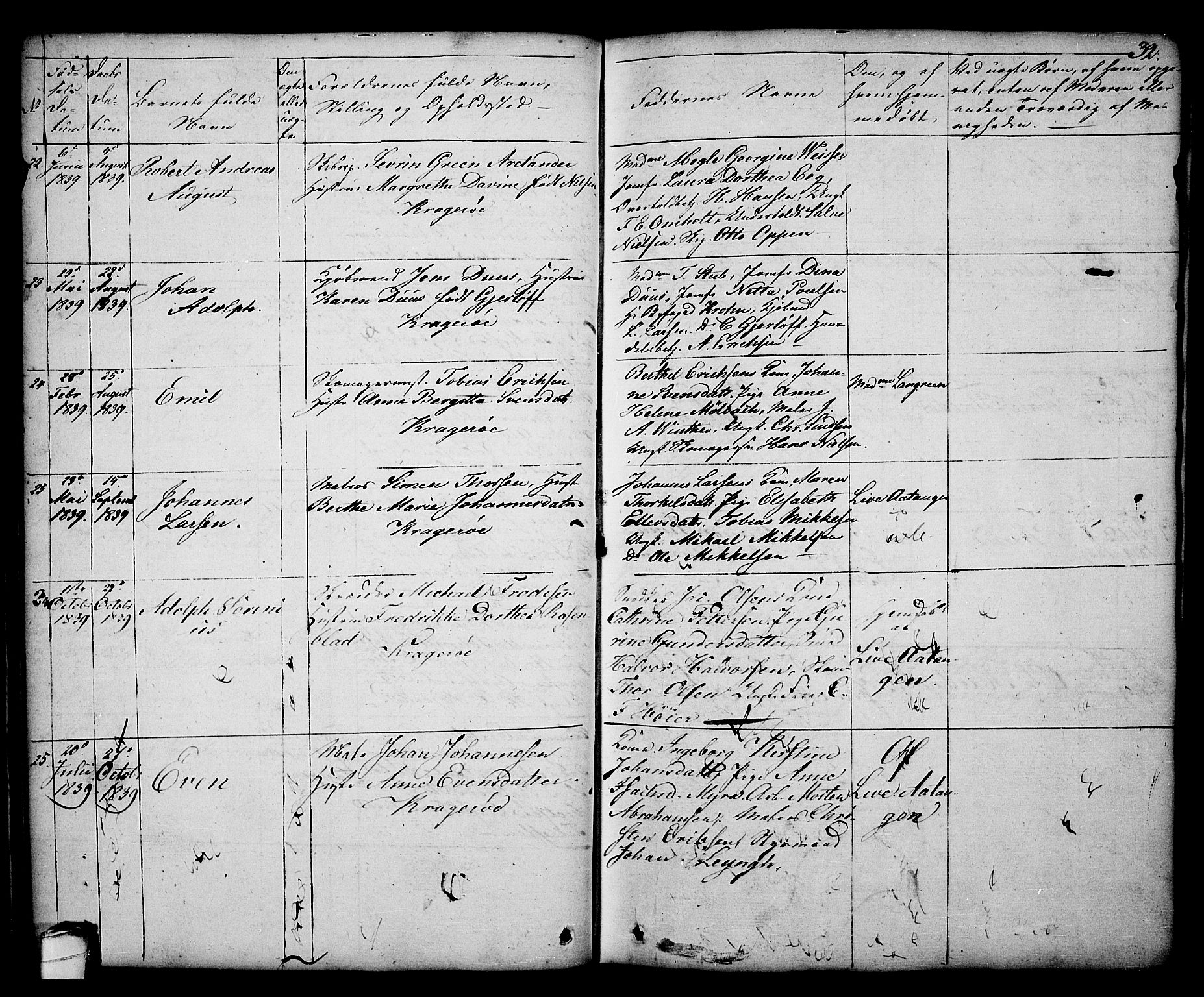 Kragerø kirkebøker, AV/SAKO-A-278/G/Ga/L0003: Parish register (copy) no. 3, 1832-1852, p. 32