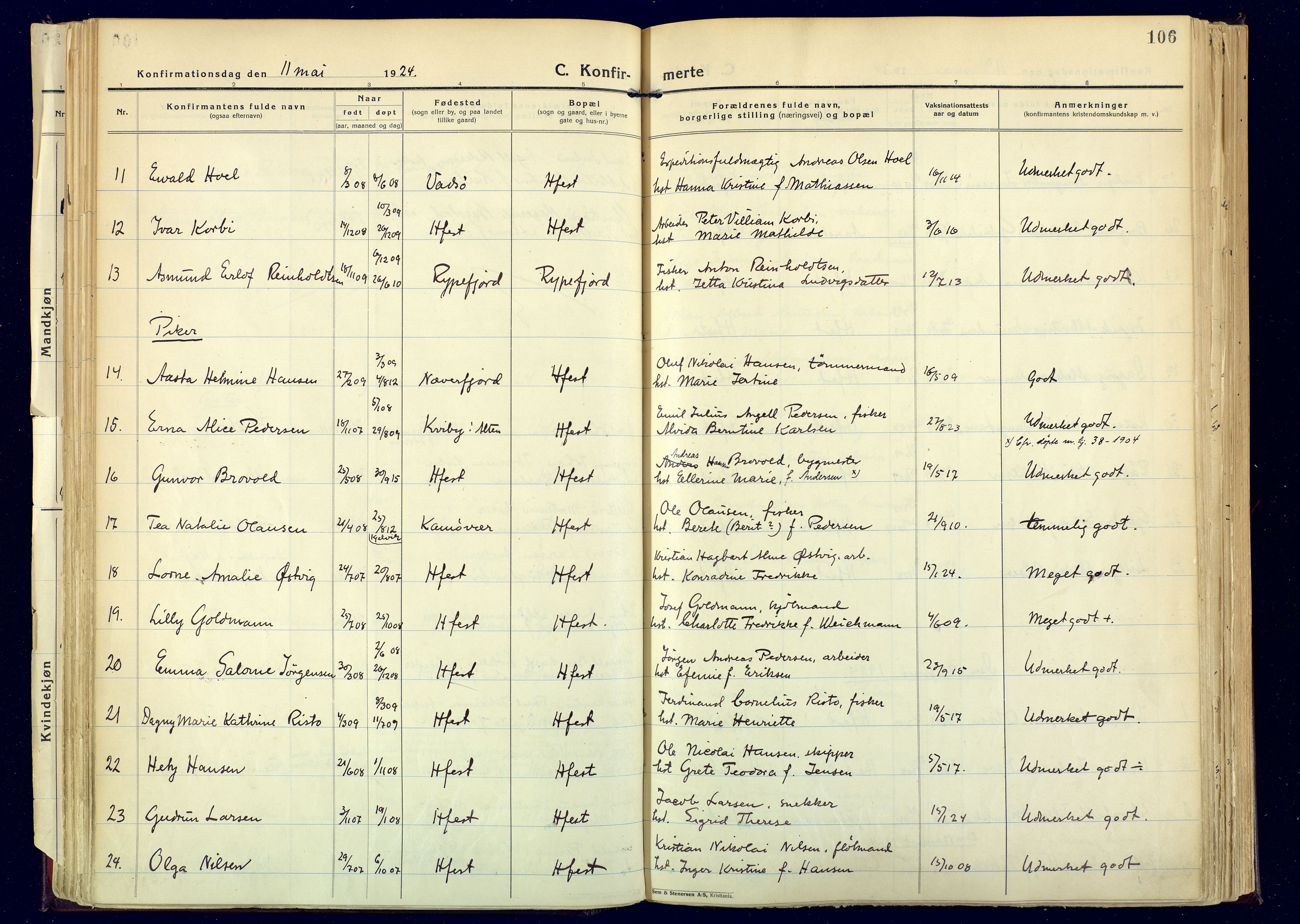 Hammerfest sokneprestkontor, SATØ/S-1347: Parish register (official) no. 17, 1923-1933, p. 106
