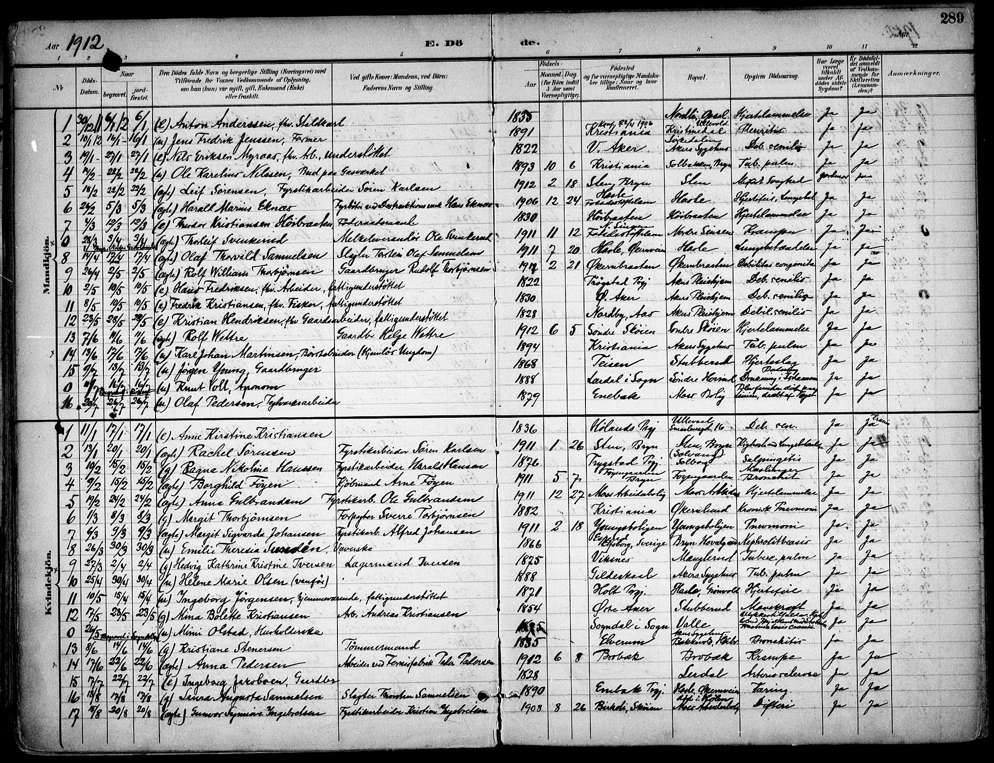 Østre Aker prestekontor Kirkebøker, SAO/A-10840/F/Fa/L0011: Parish register (official) no. I 11, 1895-1917, p. 289