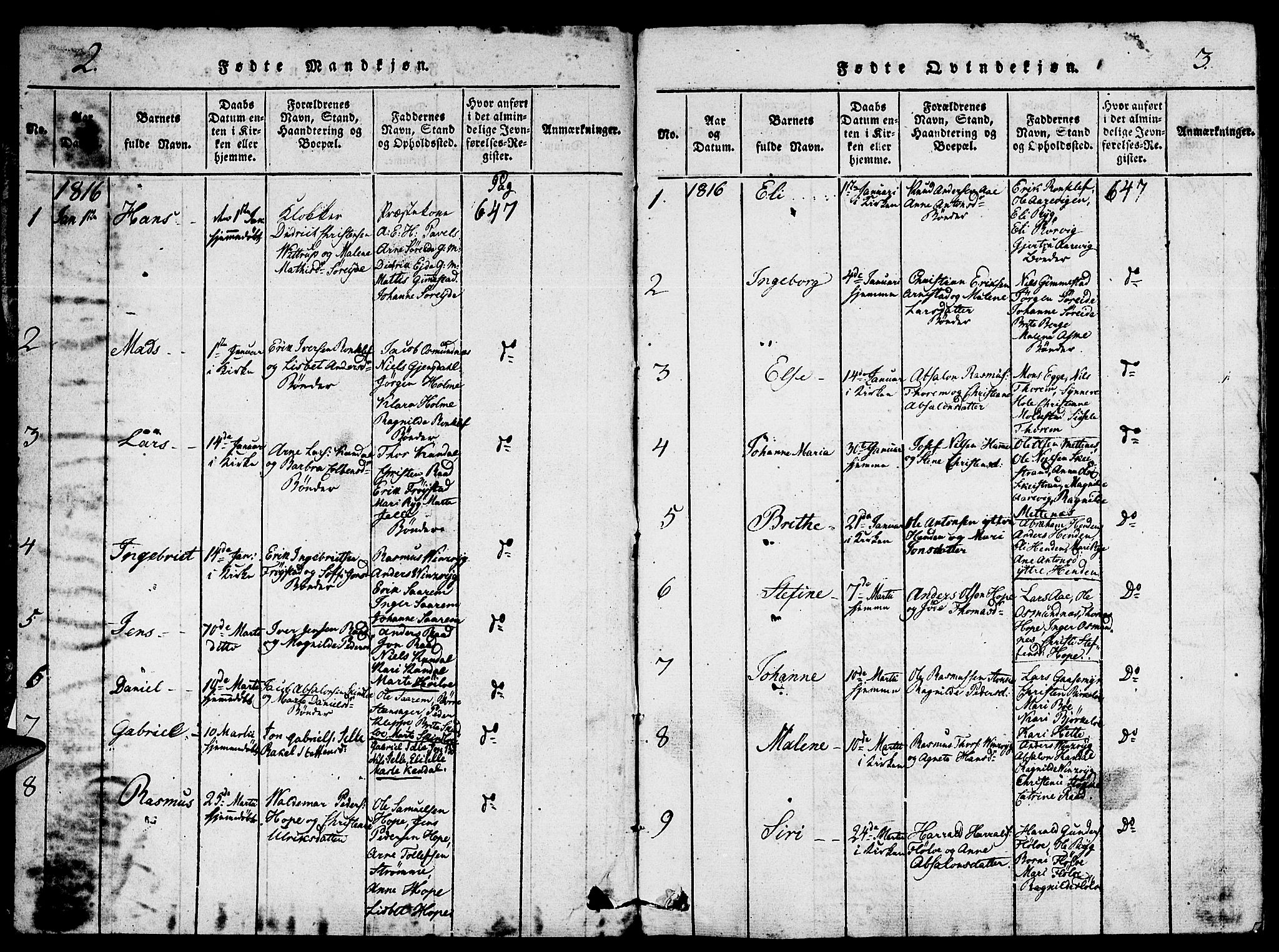 Gloppen sokneprestembete, AV/SAB-A-80101/H/Hab/Haba/L0001: Parish register (copy) no. A 1, 1816-1827, p. 2-3