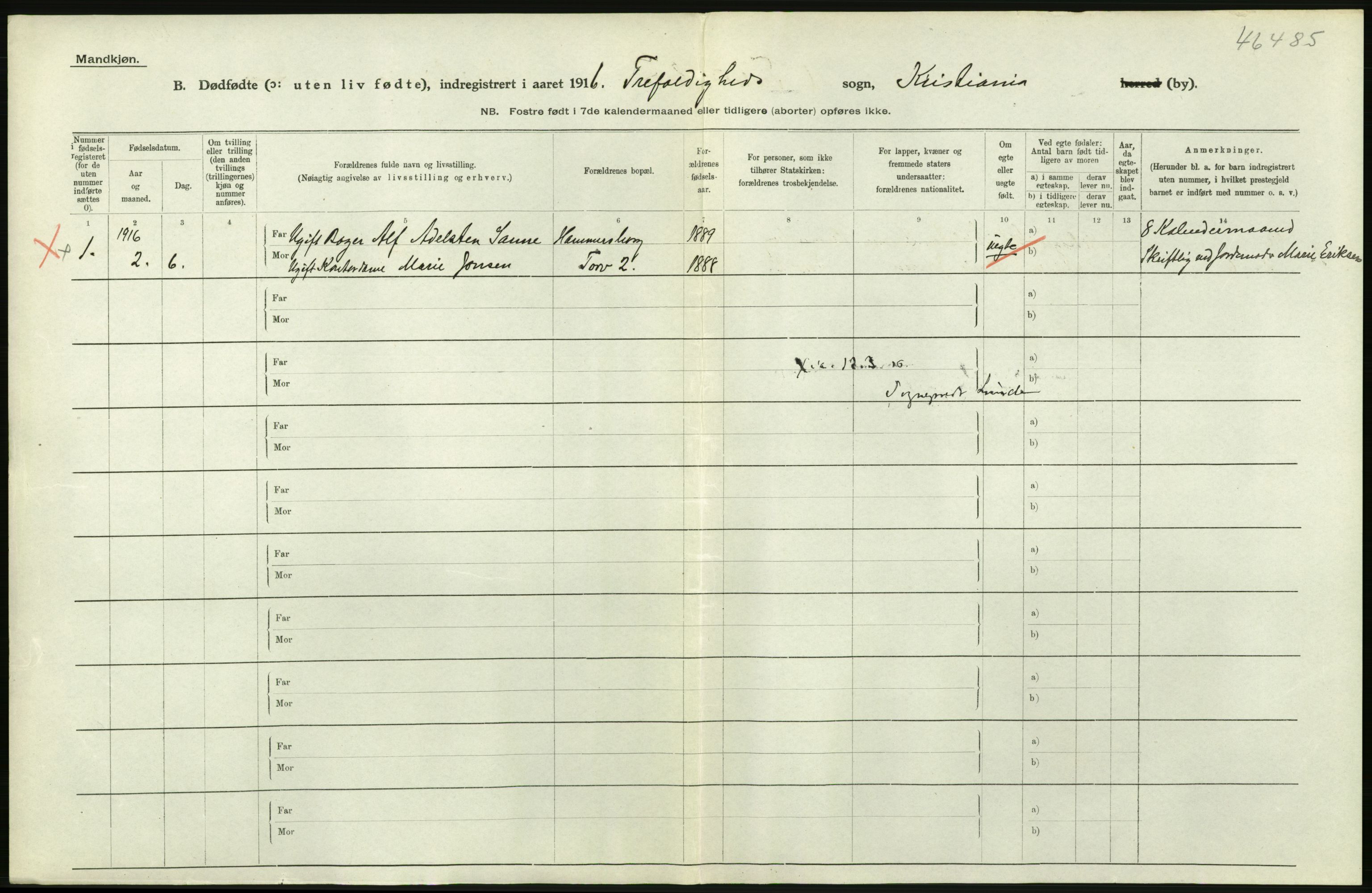 Statistisk sentralbyrå, Sosiodemografiske emner, Befolkning, RA/S-2228/D/Df/Dfb/Dfbf/L0010: Kristiania: Døde, dødfødte., 1916, p. 490