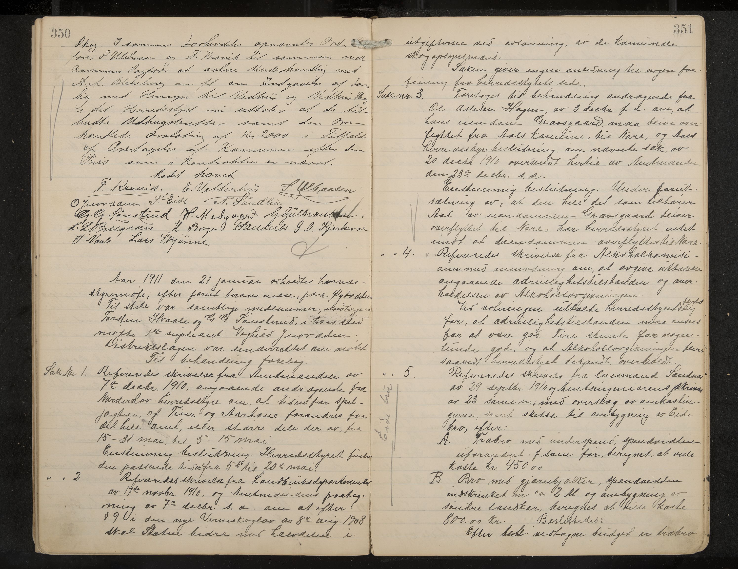 Nore formannskap og sentraladministrasjon, IKAK/0633021-2/A/Aa/L0001: Møtebok, 1901-1911, p. 350-351