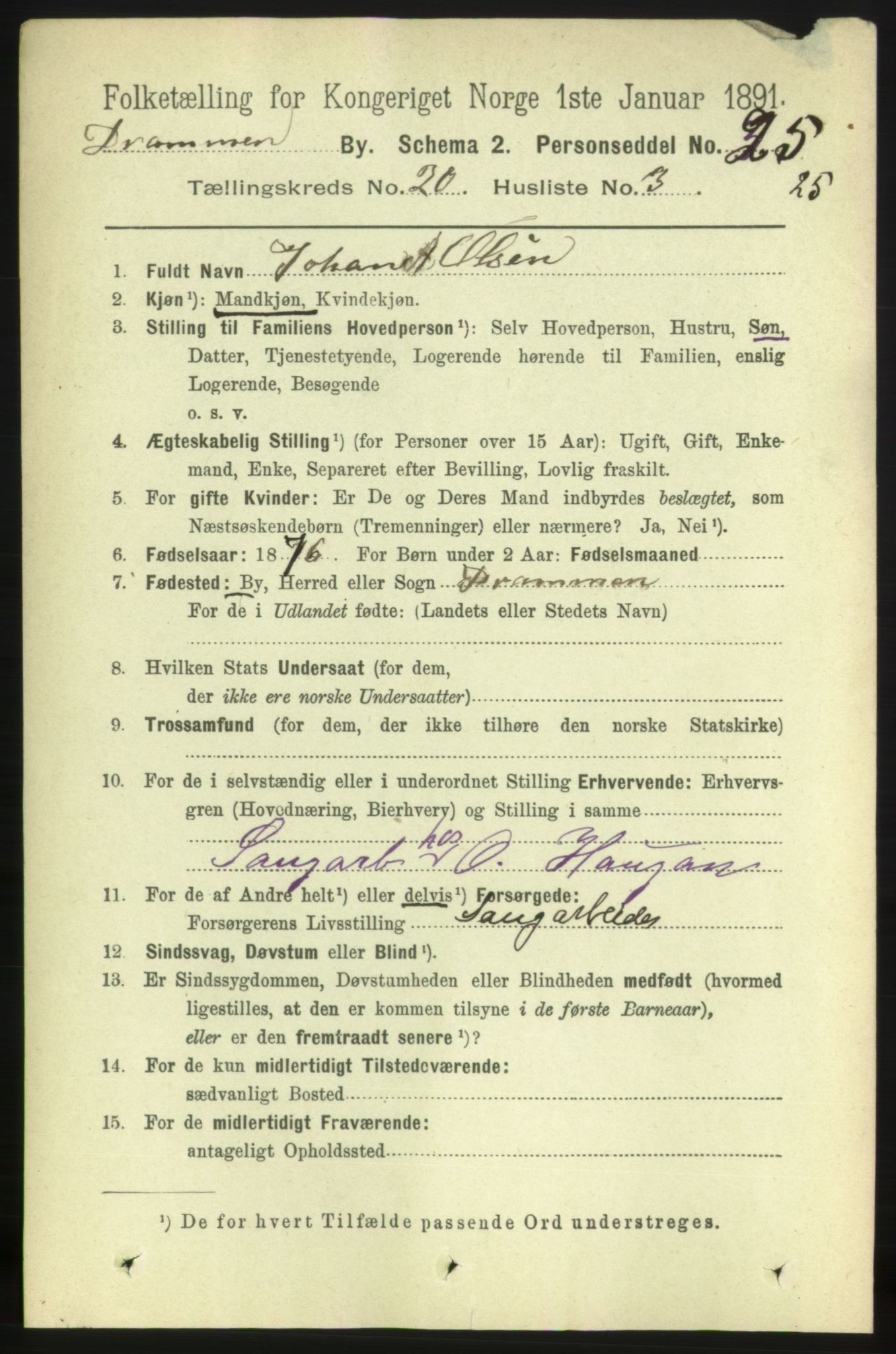 RA, 1891 census for 0602 Drammen, 1891, p. 12551