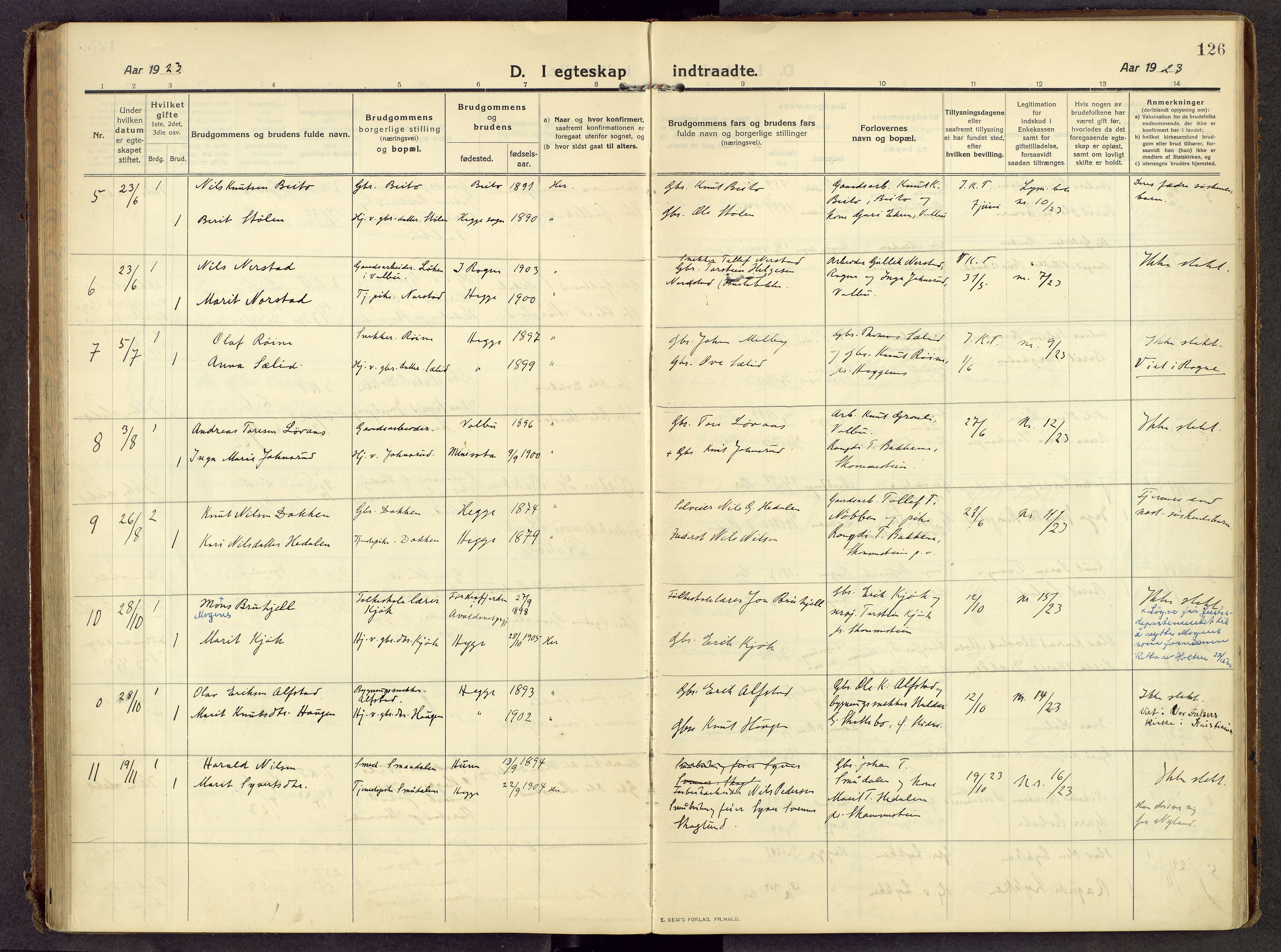 Øystre Slidre prestekontor, AV/SAH-PREST-138/H/Ha/Haa/L0007: Parish register (official) no. 7, 1911-1931, p. 126