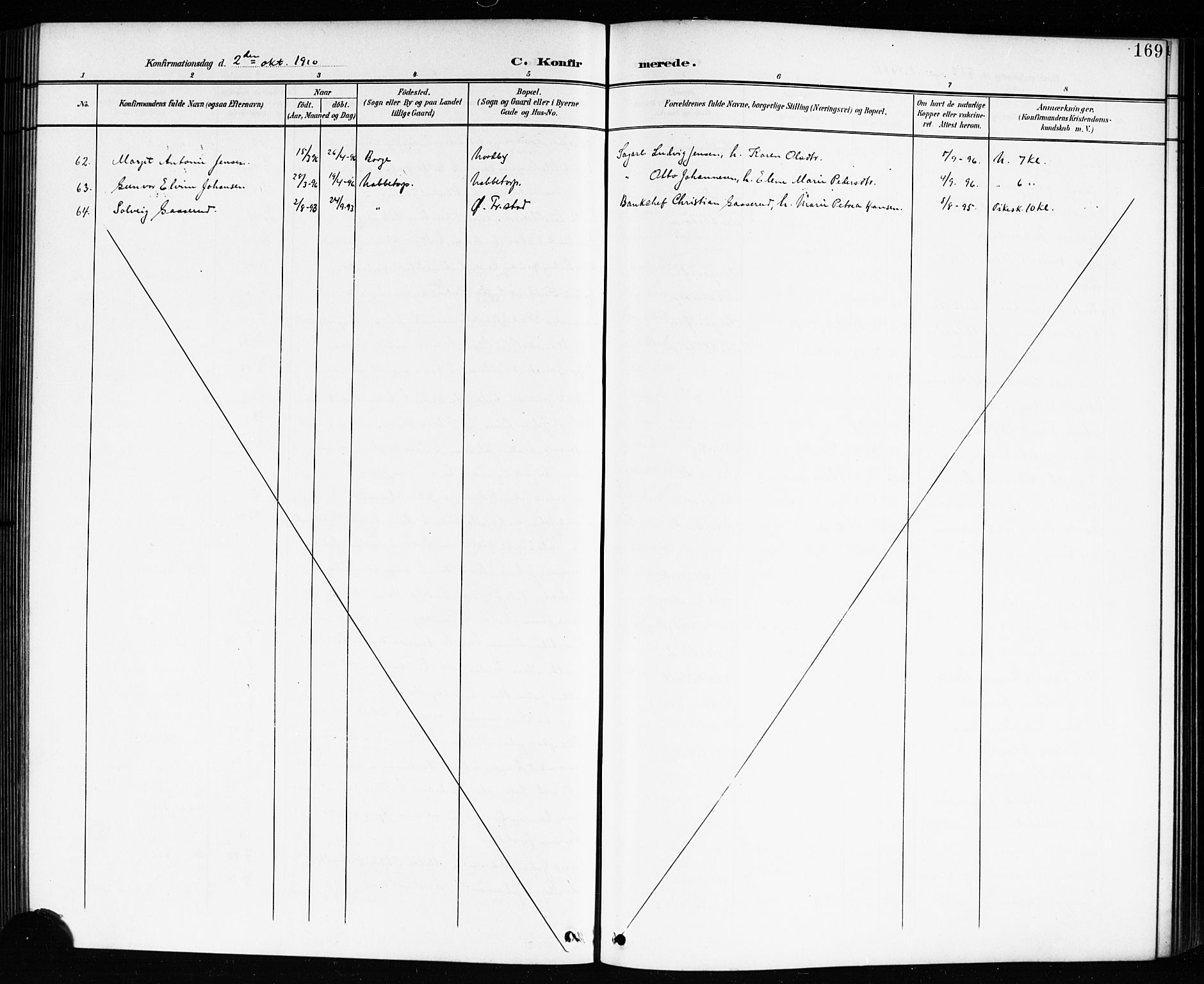 Østre Fredrikstad prestekontor Kirkebøker, AV/SAO-A-10907/G/Ga/L0002: Parish register (copy) no. 2, 1900-1919, p. 169