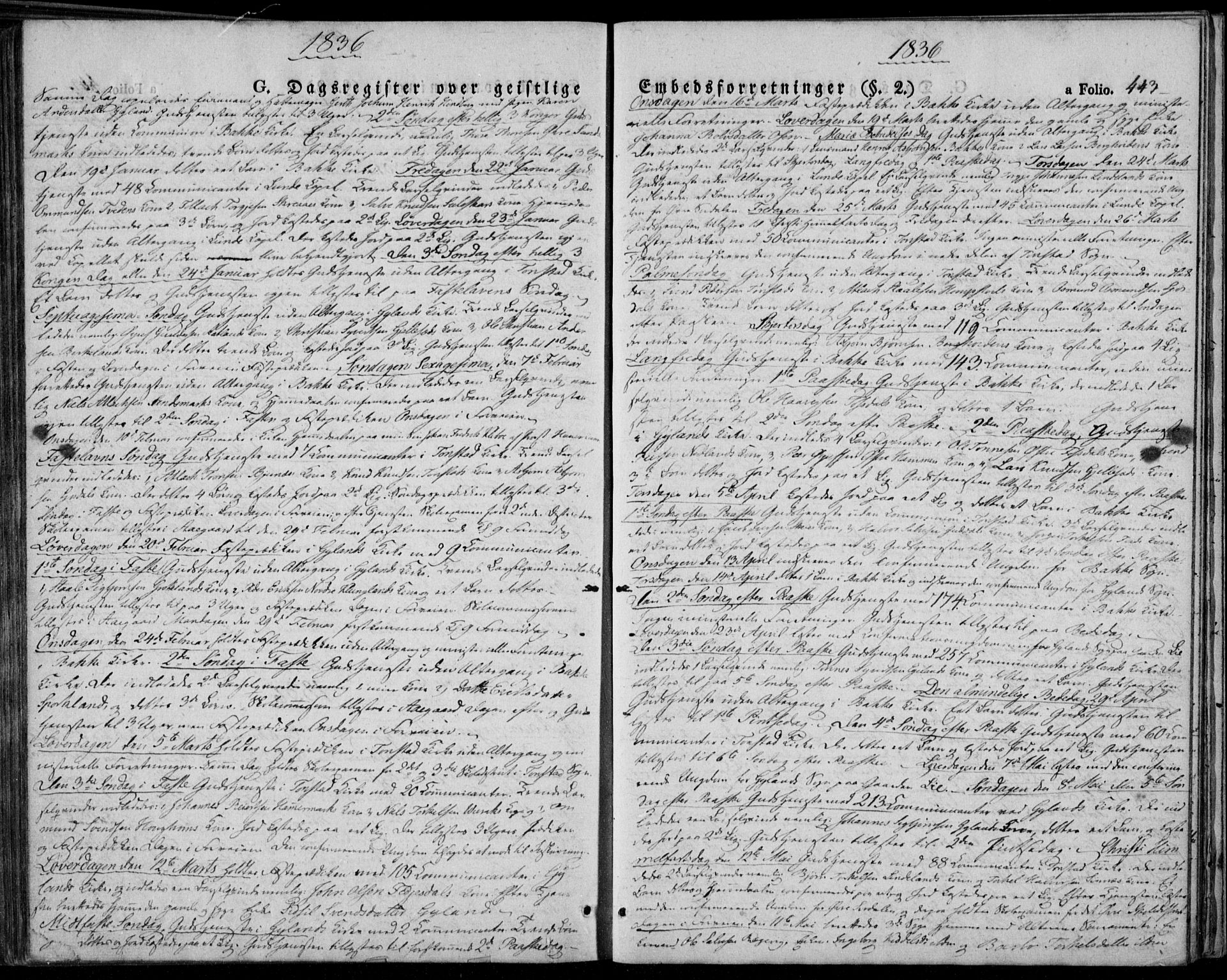 Bakke sokneprestkontor, AV/SAK-1111-0002/F/Fa/Faa/L0004: Parish register (official) no. A 4, 1834-1846, p. 443