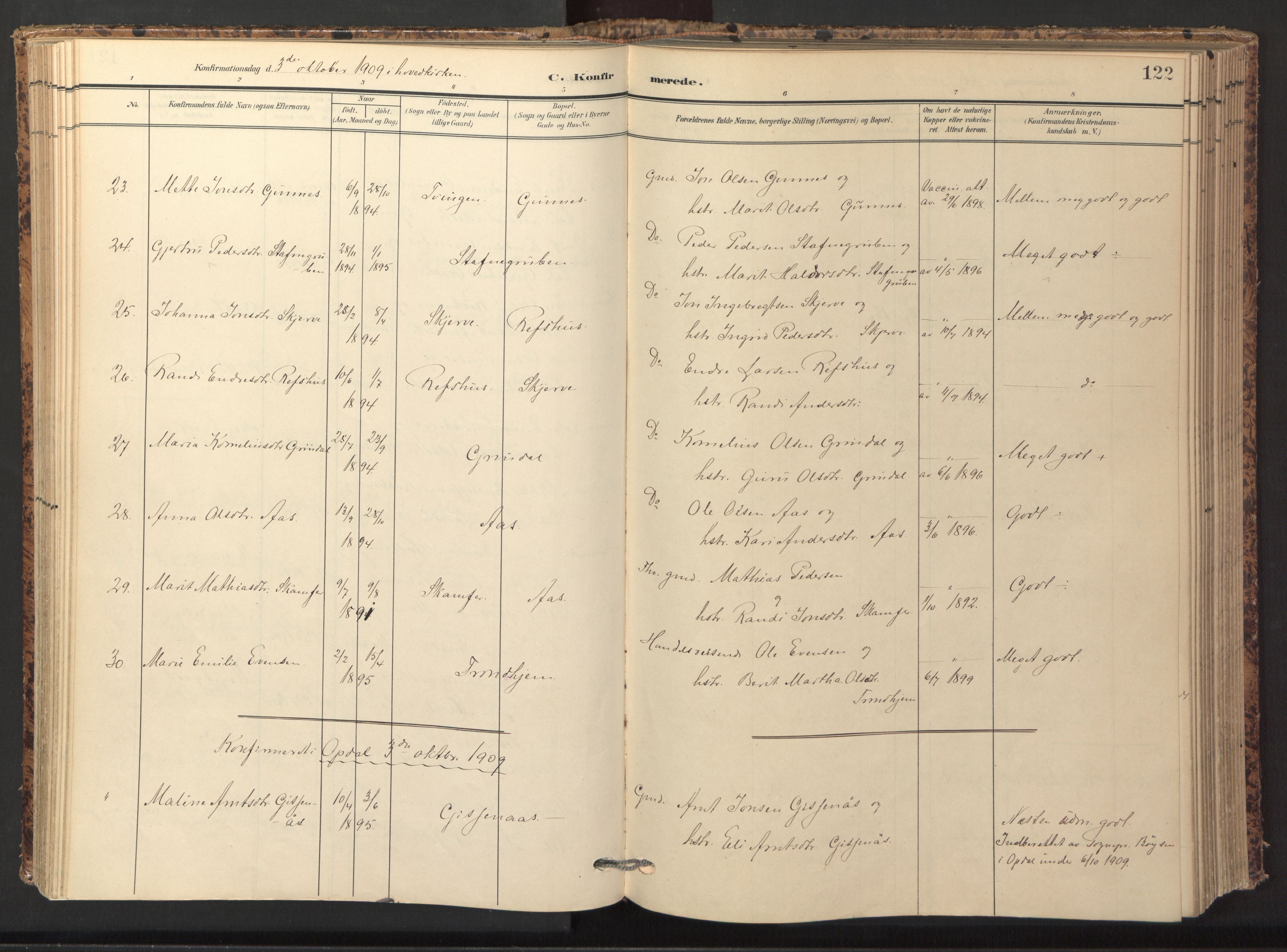 Ministerialprotokoller, klokkerbøker og fødselsregistre - Sør-Trøndelag, SAT/A-1456/674/L0873: Parish register (official) no. 674A05, 1908-1923, p. 122