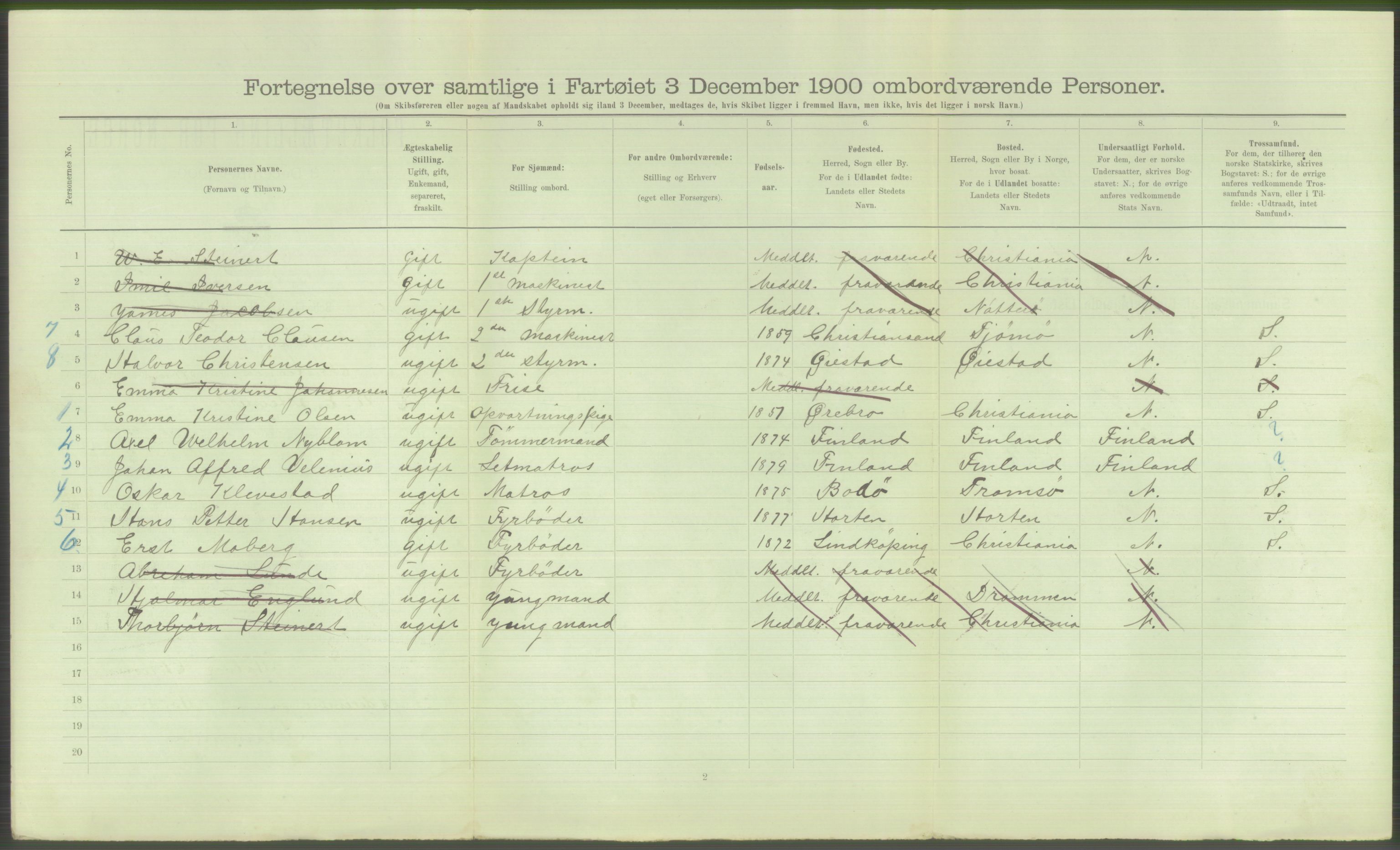 RA, 1900 Census - ship lists from ships in Norwegian harbours, harbours abroad and at sea, 1900, p. 378