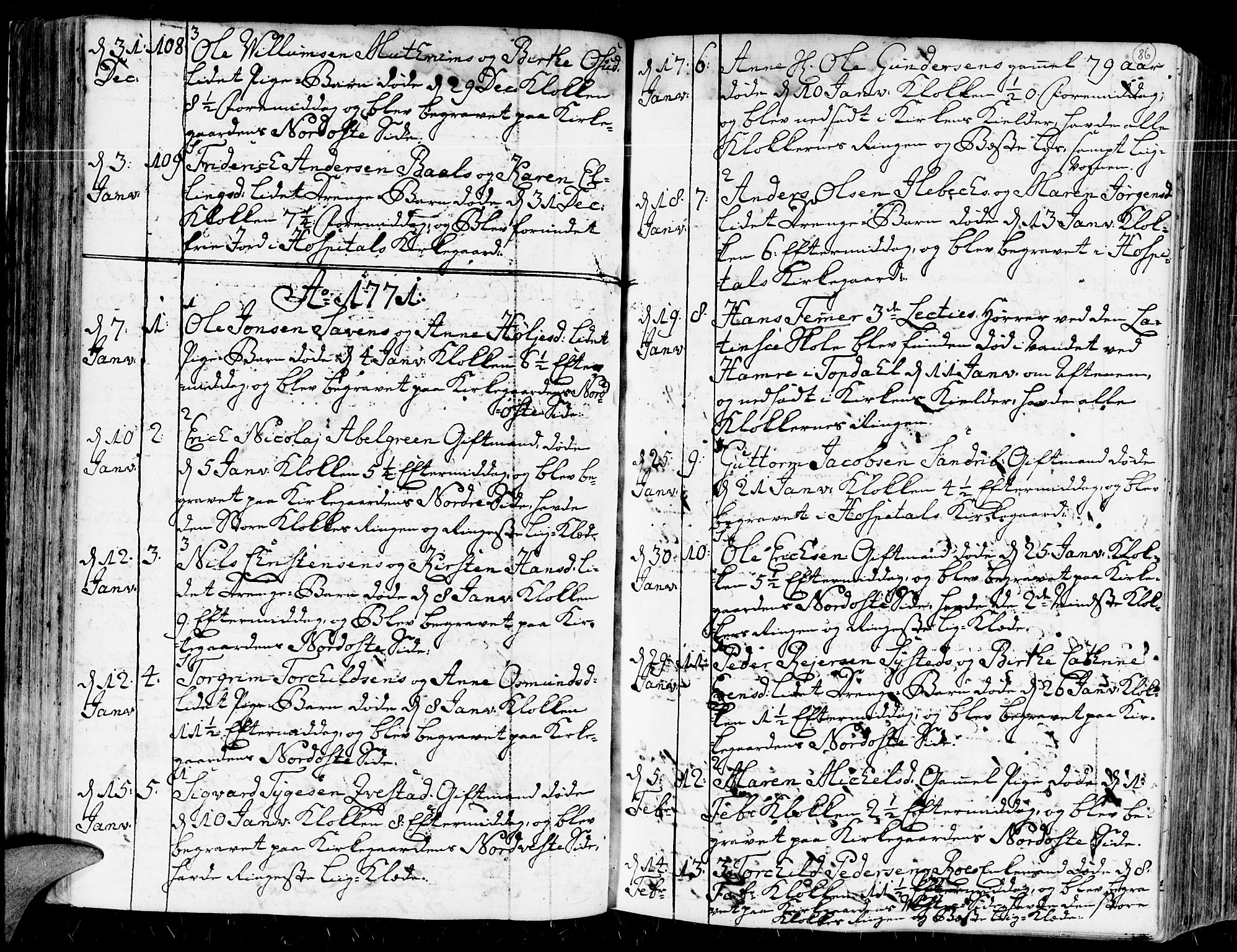 Kristiansand domprosti, SAK/1112-0006/F/Fa/L0004: Parish register (official) no. A 4, 1762-1794, p. 86