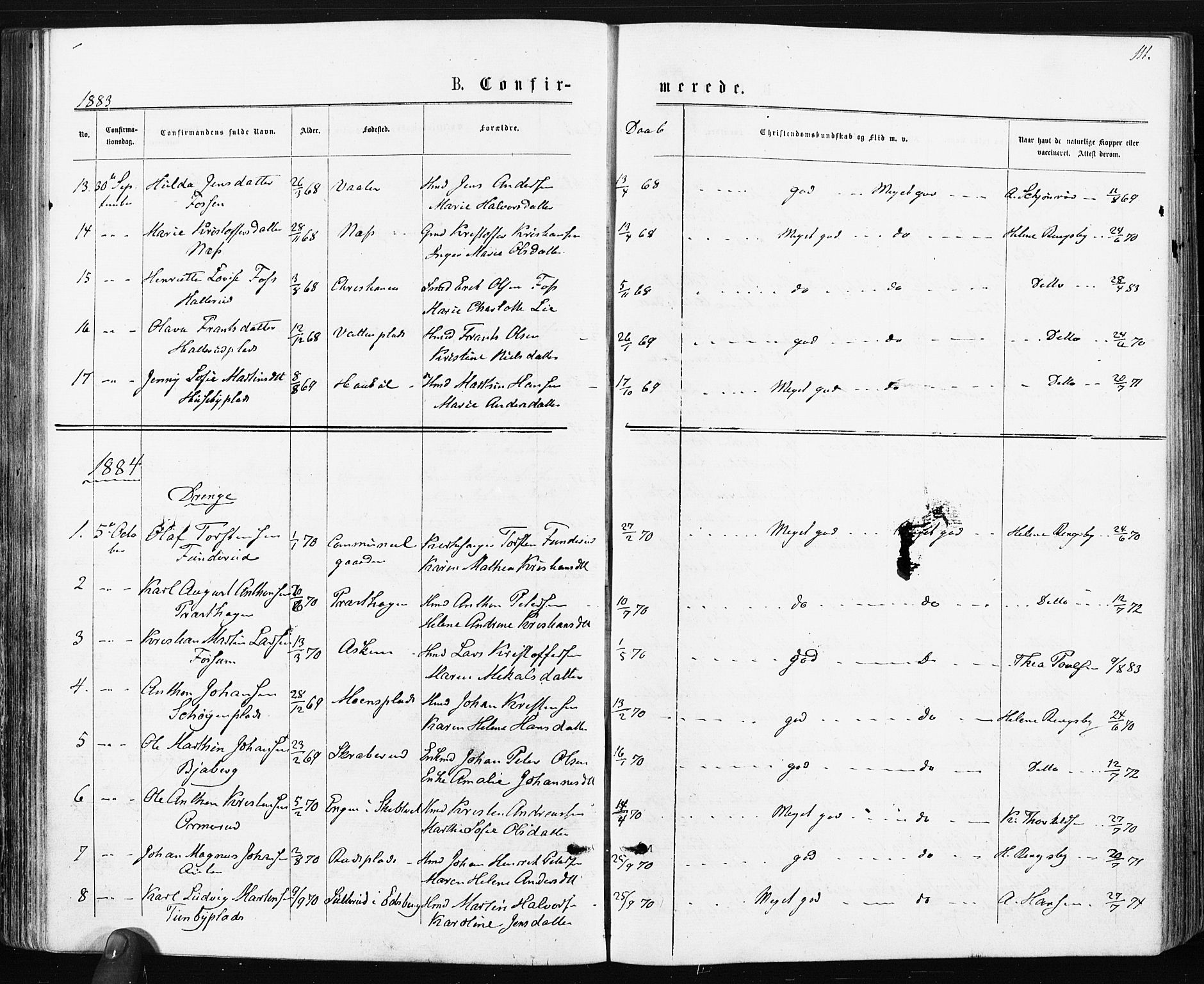 Spydeberg prestekontor Kirkebøker, AV/SAO-A-10924/F/Fa/L0007: Parish register (official) no. I 7, 1875-1885, p. 111