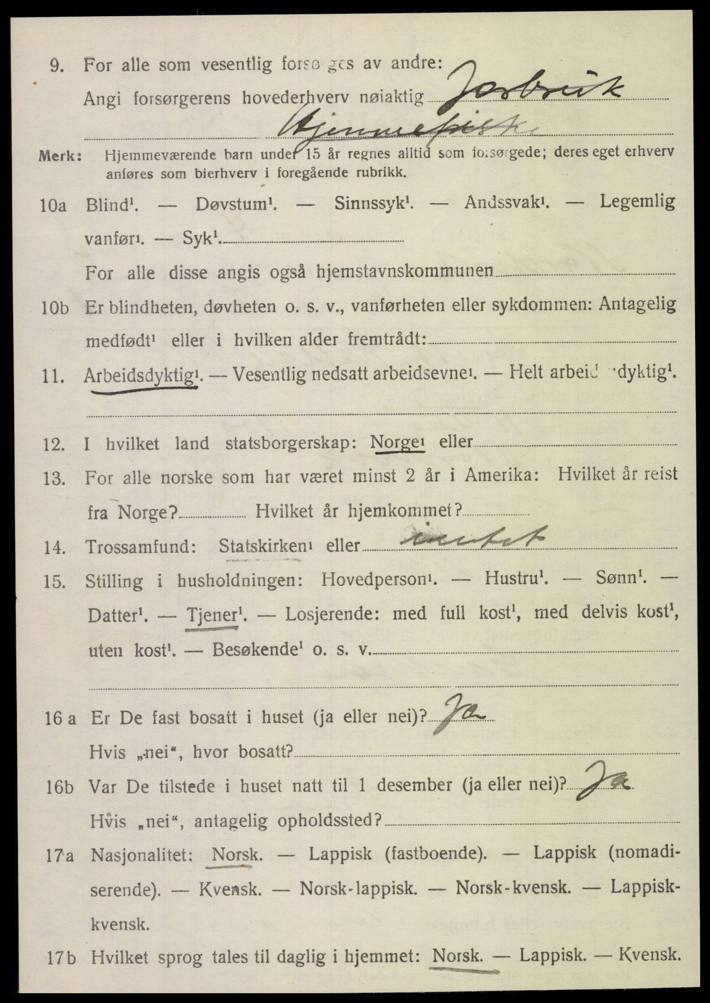 SAT, 1920 census for Nordvik, 1920, p. 1447