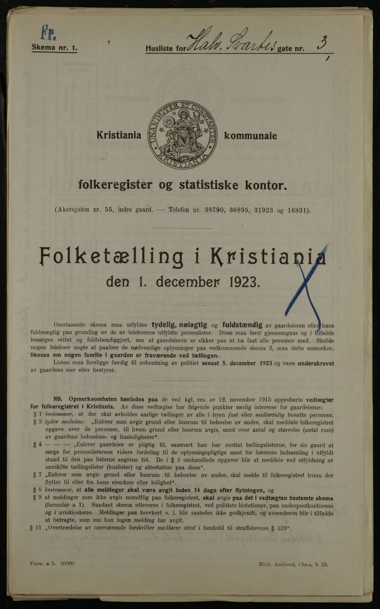 OBA, Municipal Census 1923 for Kristiania, 1923, p. 38184