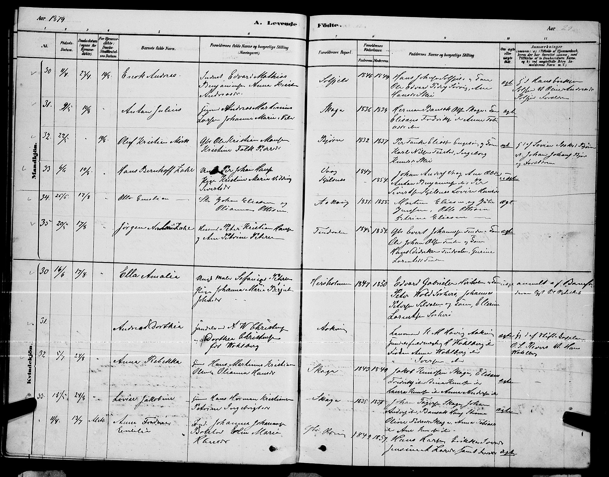 Ministerialprotokoller, klokkerbøker og fødselsregistre - Nordland, AV/SAT-A-1459/834/L0513: Parish register (copy) no. 834C04, 1877-1892, p. 29