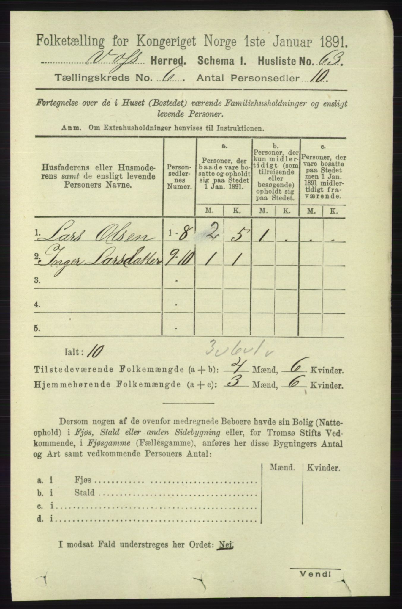 RA, 1891 census for 1235 Voss, 1891, p. 3280