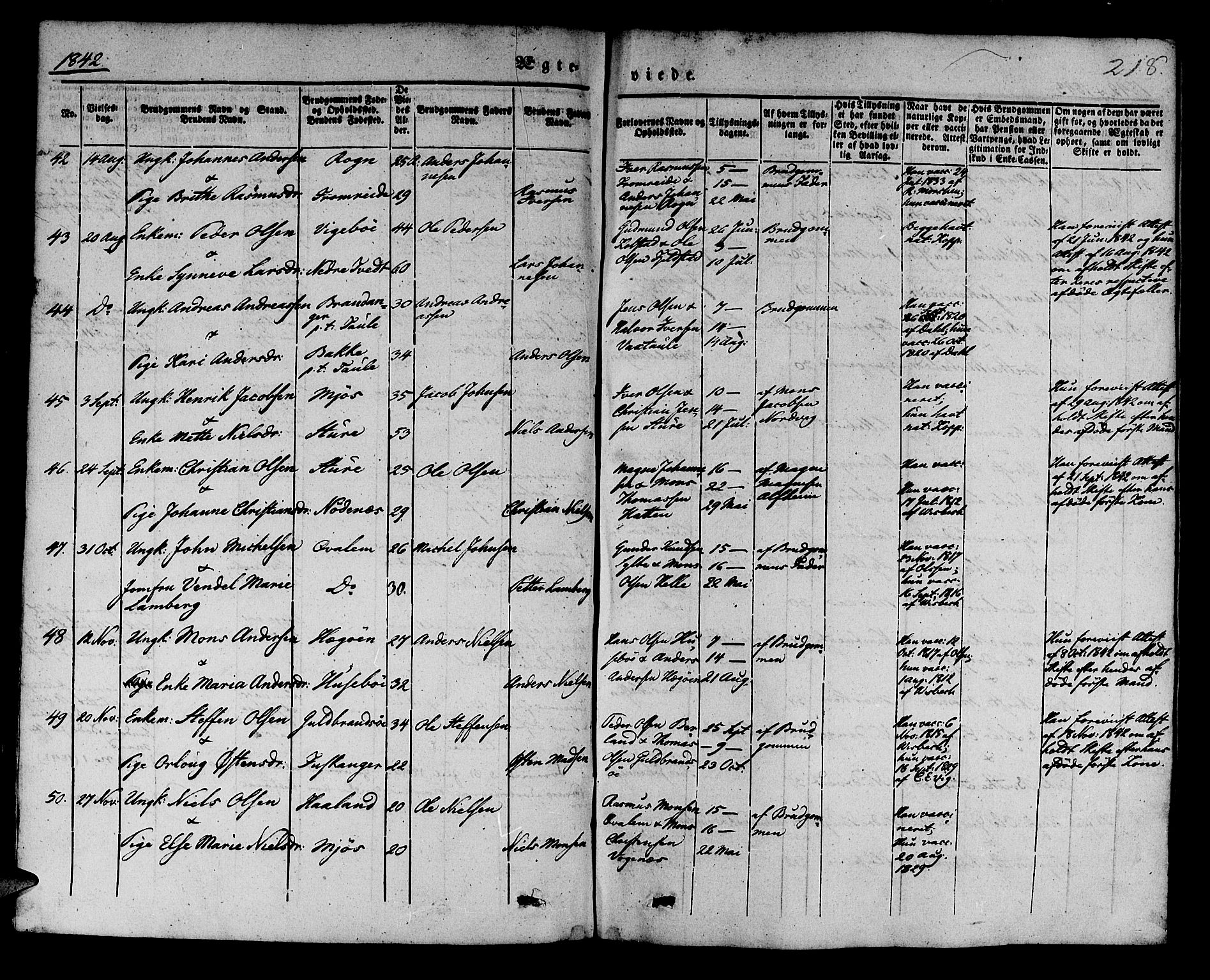 Manger sokneprestembete, AV/SAB-A-76801/H/Haa: Parish register (official) no. A 5, 1839-1848, p. 218