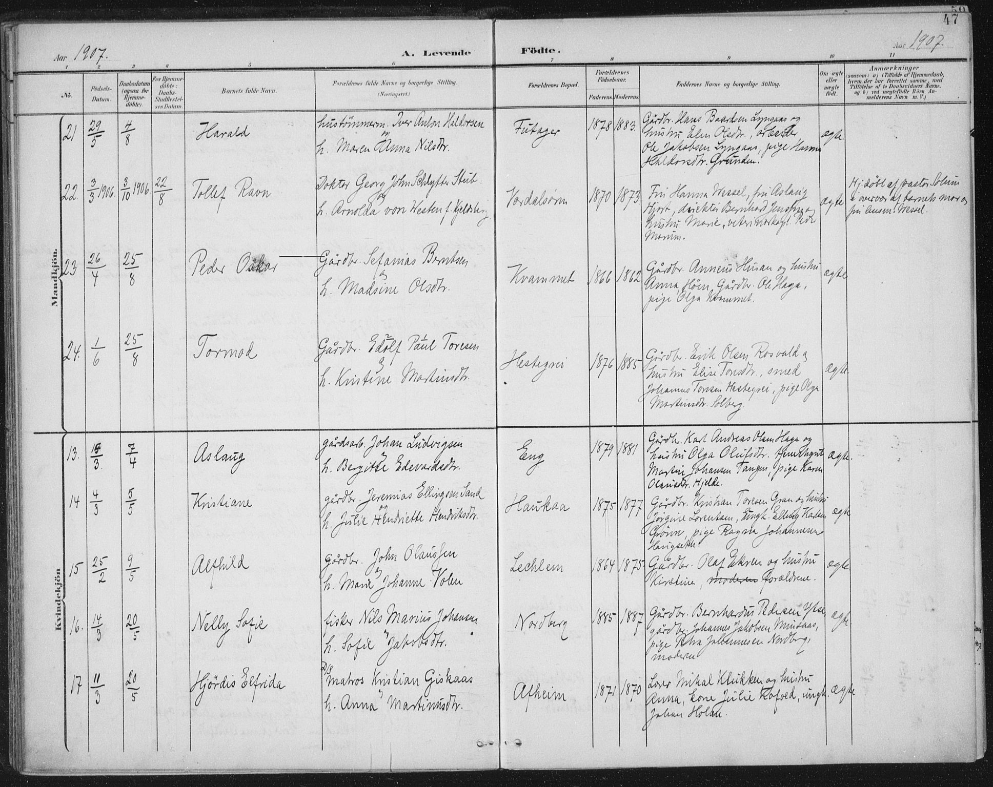 Ministerialprotokoller, klokkerbøker og fødselsregistre - Nord-Trøndelag, AV/SAT-A-1458/723/L0246: Parish register (official) no. 723A15, 1900-1917, p. 47