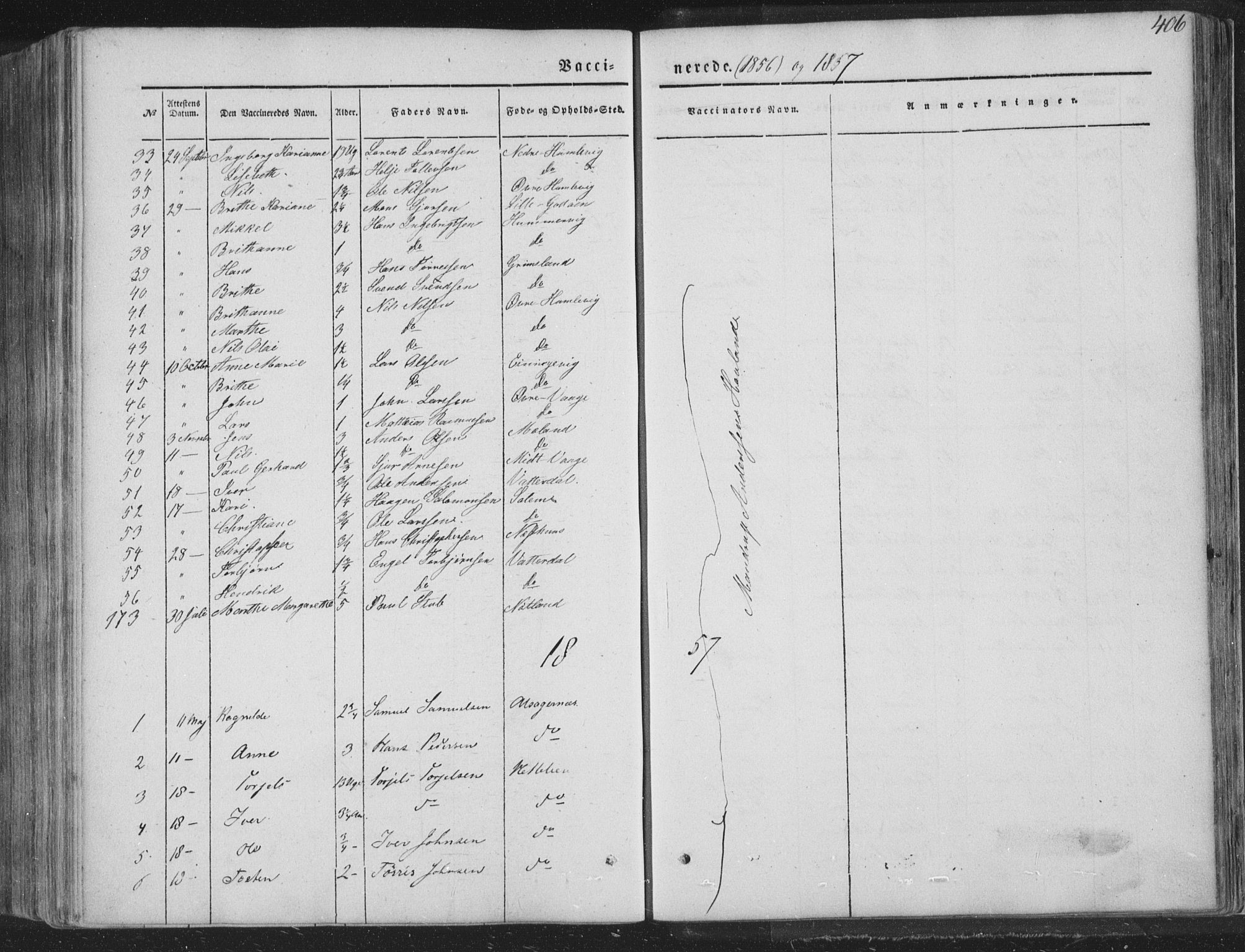 Tysnes sokneprestembete, AV/SAB-A-78601/H/Haa: Parish register (official) no. A 10, 1848-1859, p. 406