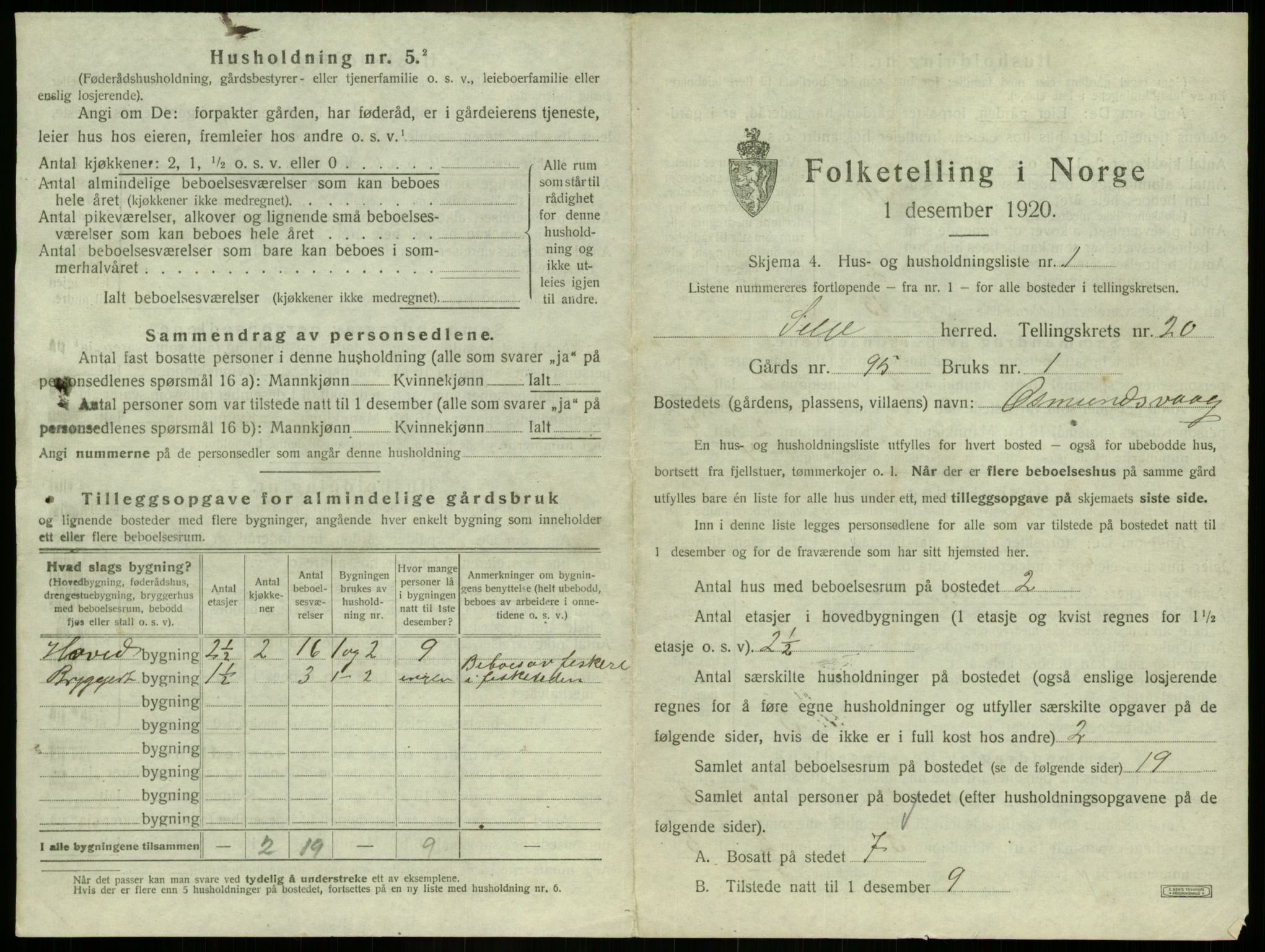 SAB, 1920 census for Selje, 1920, p. 1154