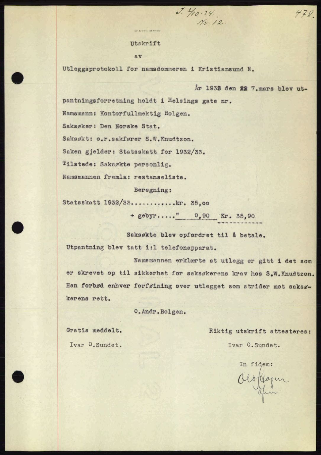 Kristiansund byfogd, AV/SAT-A-4587/A/27: Mortgage book no. 27, 1933-1934, Deed date: 02.10.1934