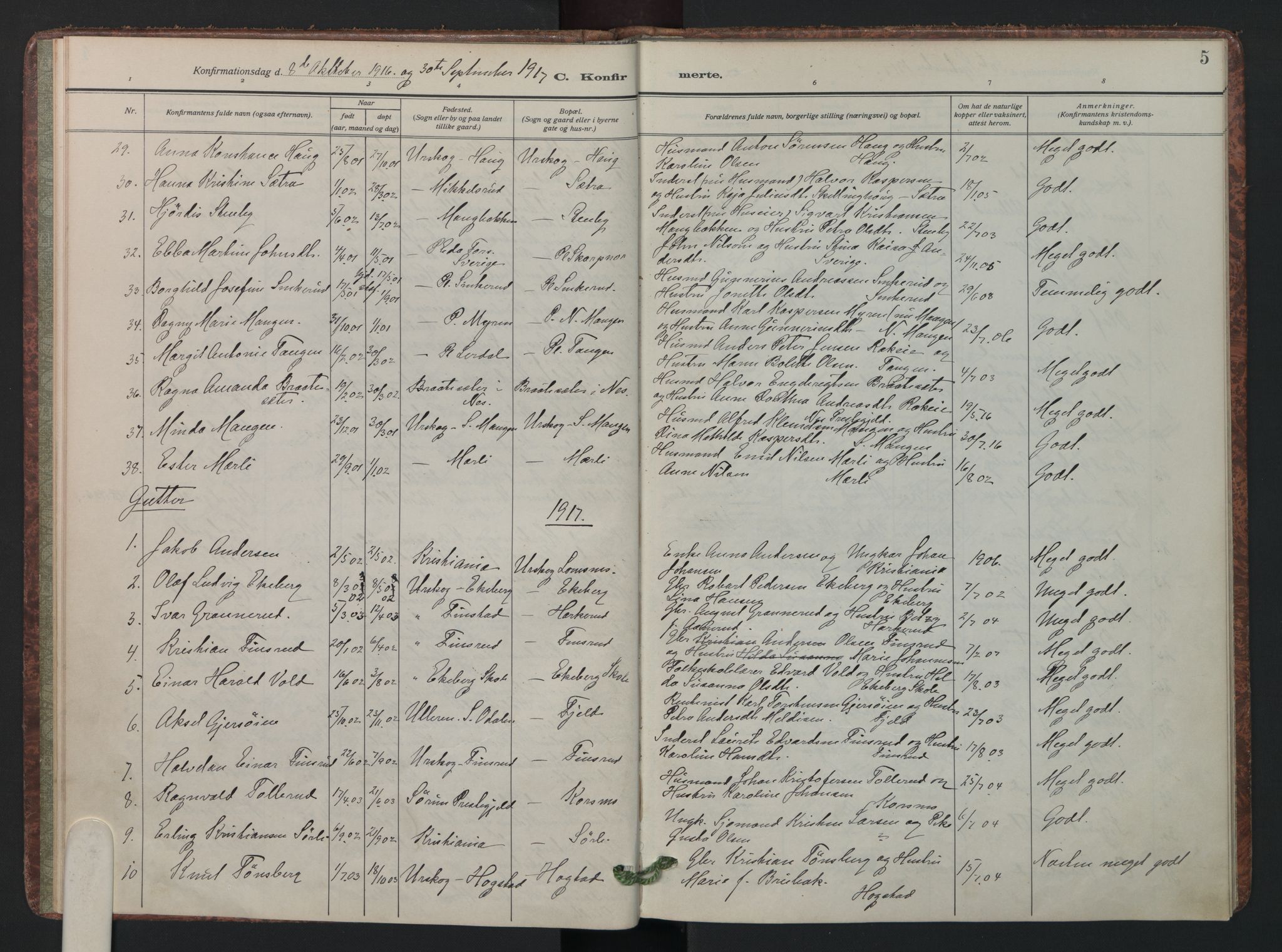 Aurskog prestekontor Kirkebøker, AV/SAO-A-10304a/F/Fa/L0015: Parish register (official) no. I 15, 1915-1929, p. 5