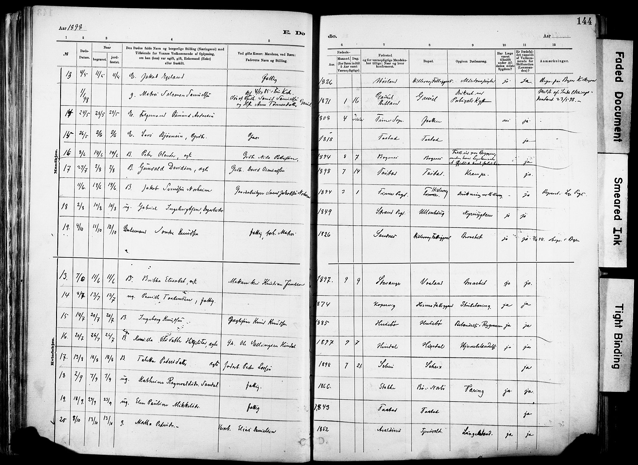 Hetland sokneprestkontor, AV/SAST-A-101826/30/30BA/L0012: Parish register (official) no. A 12, 1882-1912, p. 144