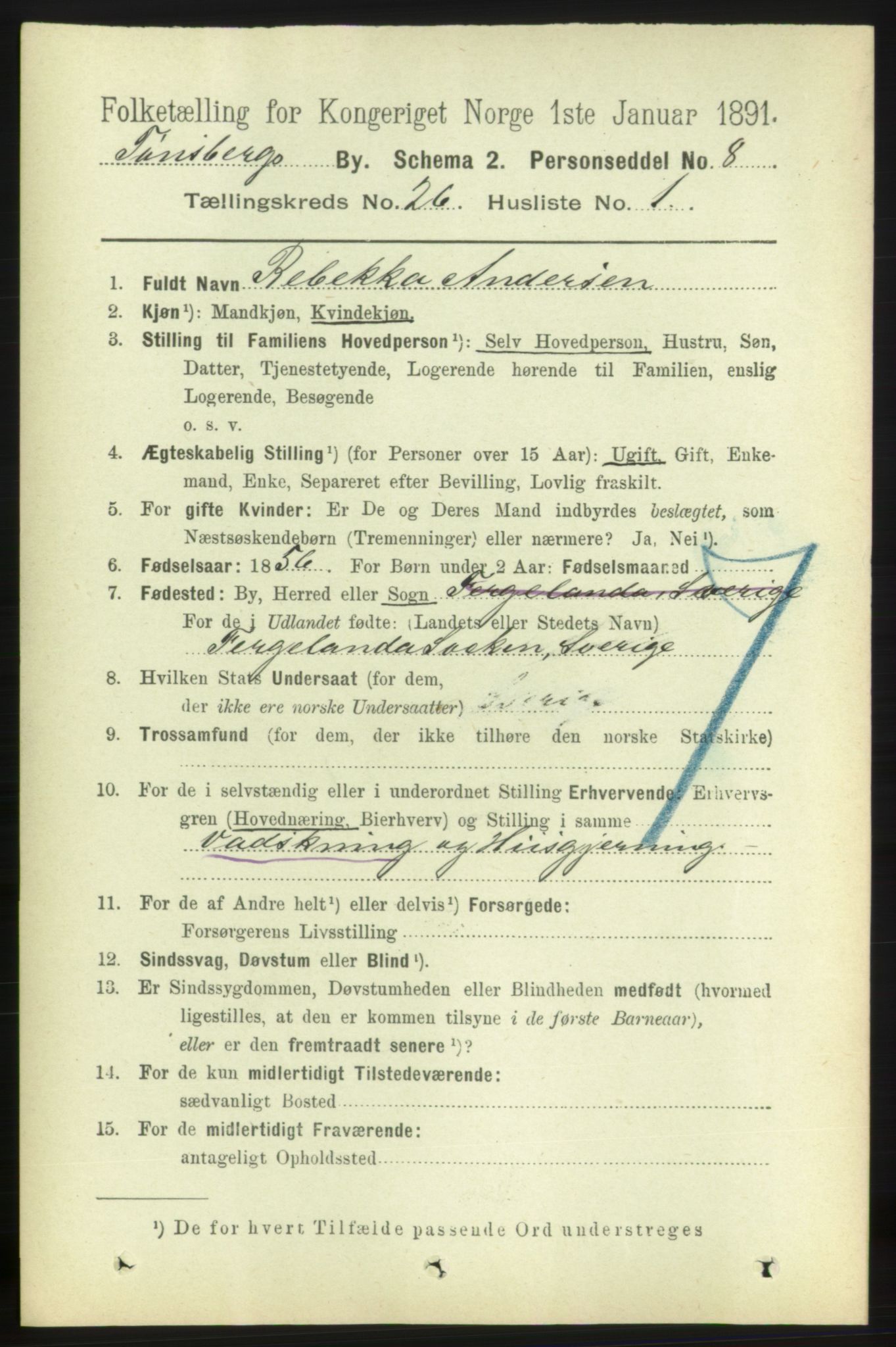 RA, 1891 census for 0705 Tønsberg, 1891, p. 6653