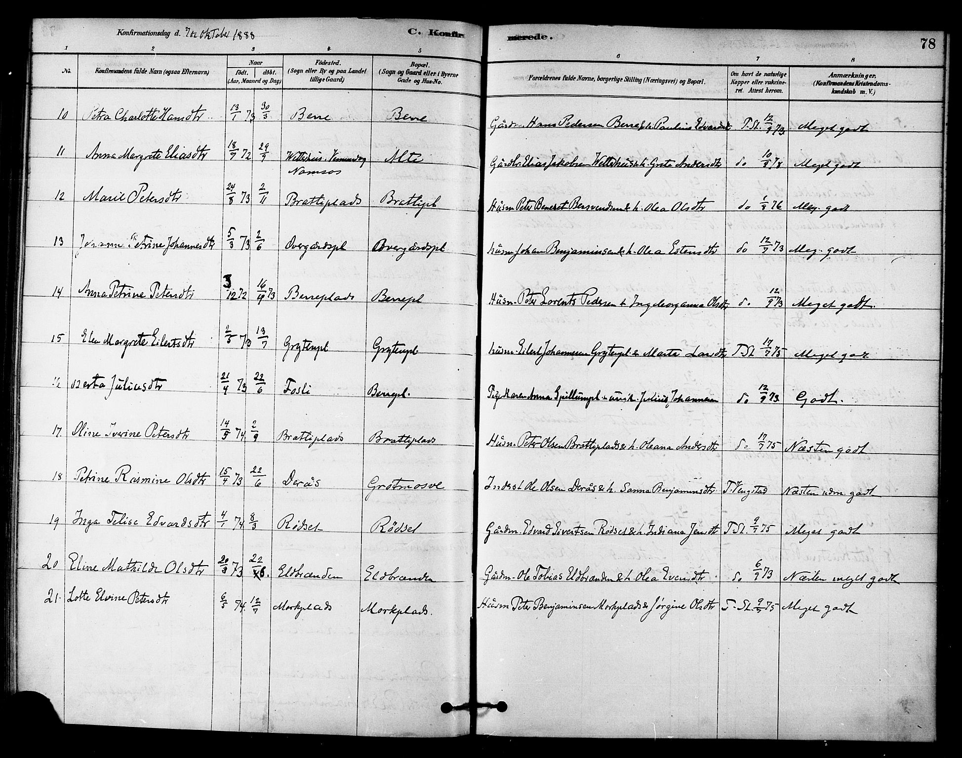 Ministerialprotokoller, klokkerbøker og fødselsregistre - Nord-Trøndelag, AV/SAT-A-1458/742/L0408: Parish register (official) no. 742A01, 1878-1890, p. 78