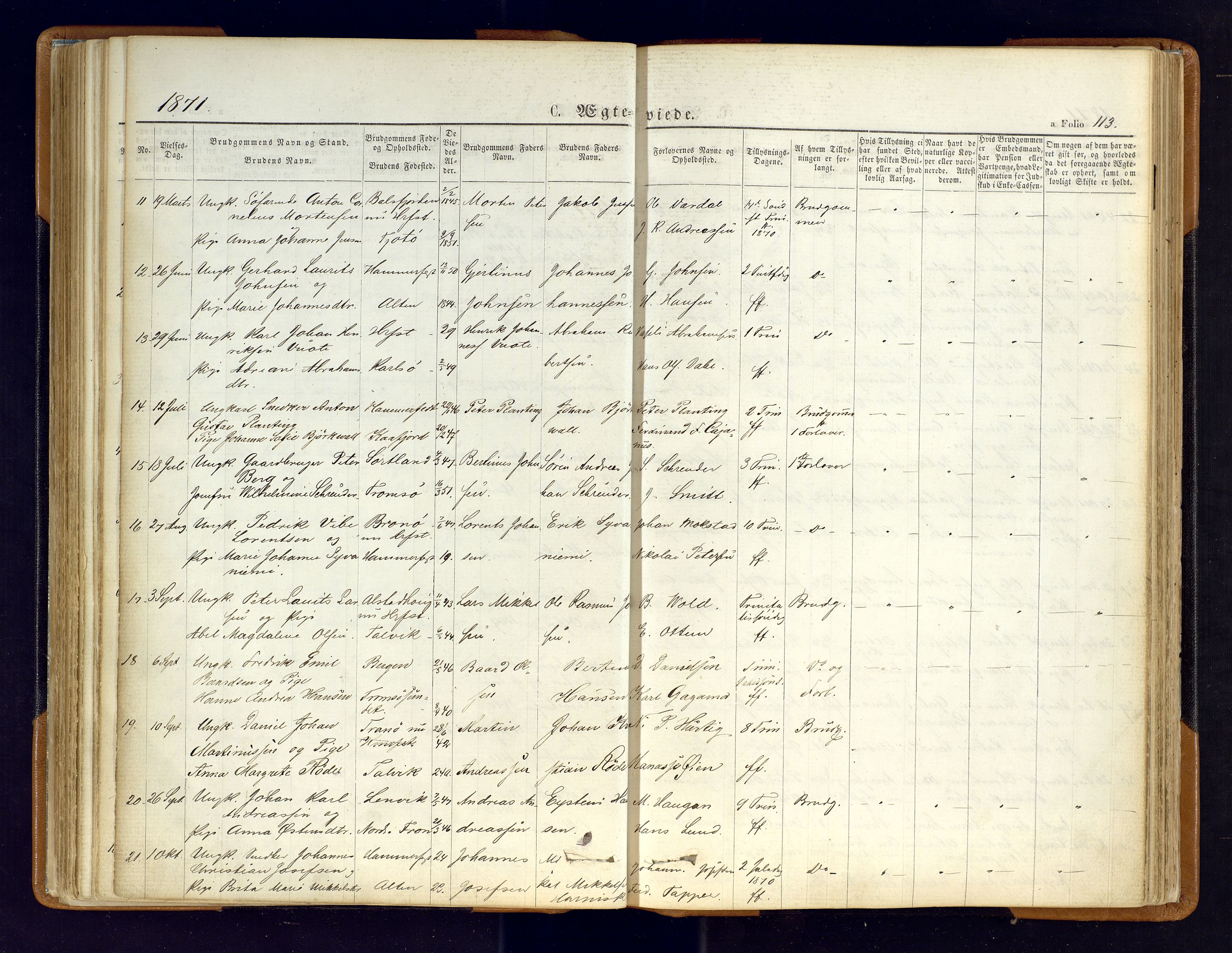 Hammerfest sokneprestkontor, SATØ/S-1347/H/Ha/L0006.kirke: Parish register (official) no. 6, 1869-1877, p. 113