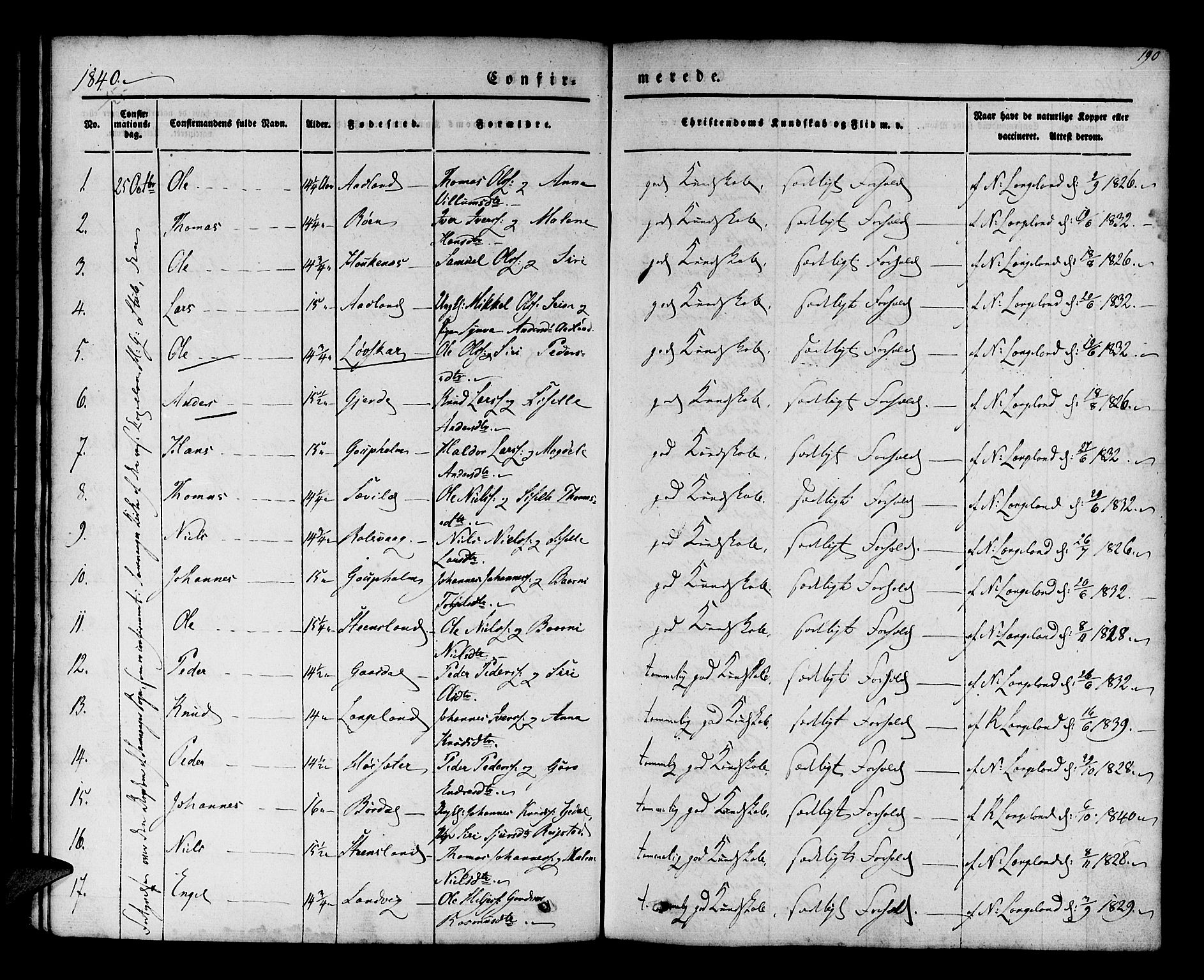 Os sokneprestembete, AV/SAB-A-99929: Parish register (official) no. A 15, 1839-1851, p. 190