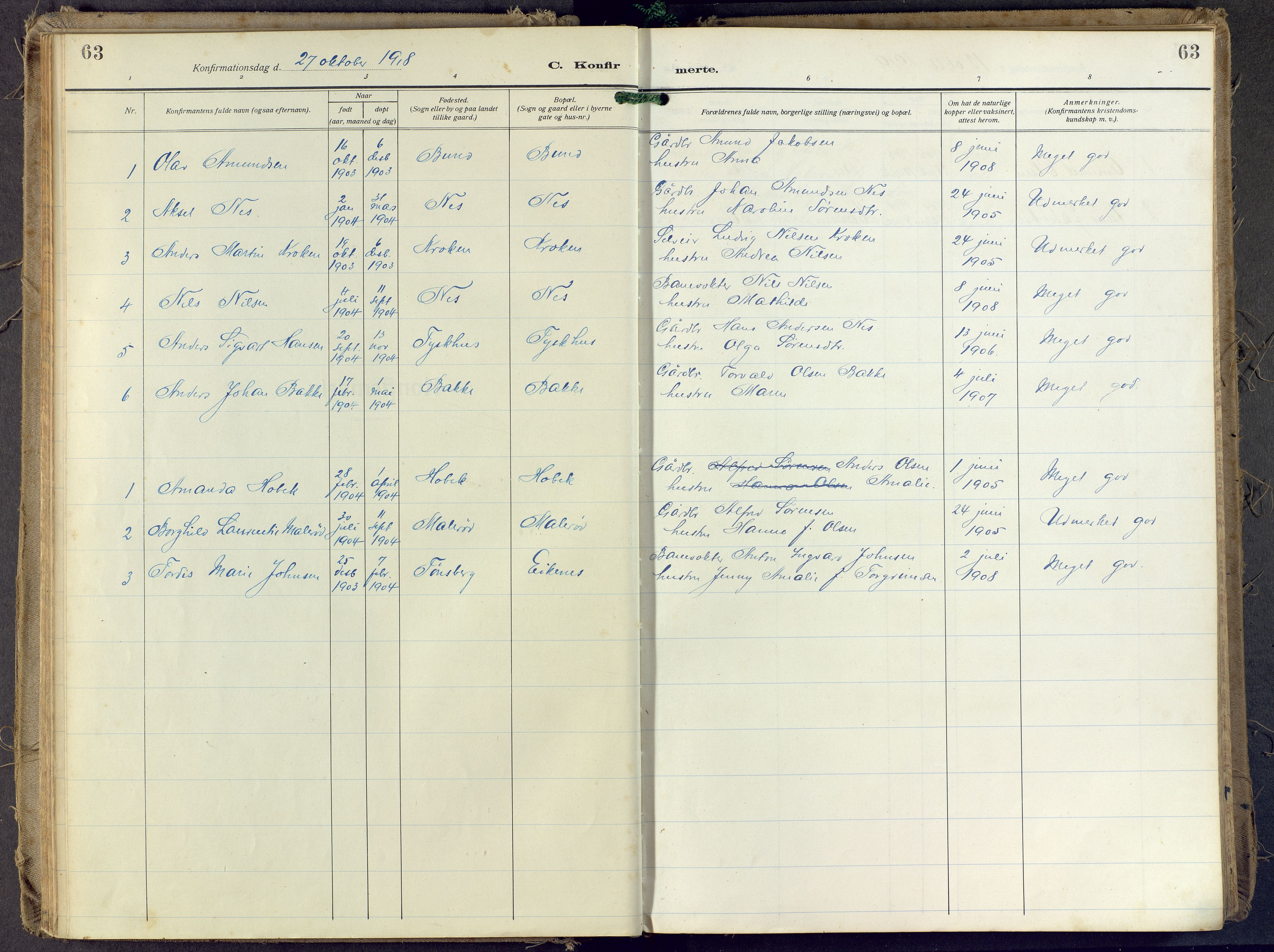 Brunlanes kirkebøker, SAKO/A-342/F/Fd/L0002: Parish register (official) no. IV 2, 1918-1958, p. 63