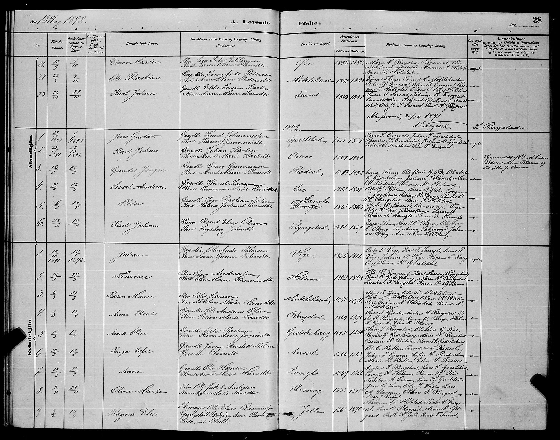 Ministerialprotokoller, klokkerbøker og fødselsregistre - Møre og Romsdal, AV/SAT-A-1454/520/L0292: Parish register (copy) no. 520C04, 1882-1901, p. 28