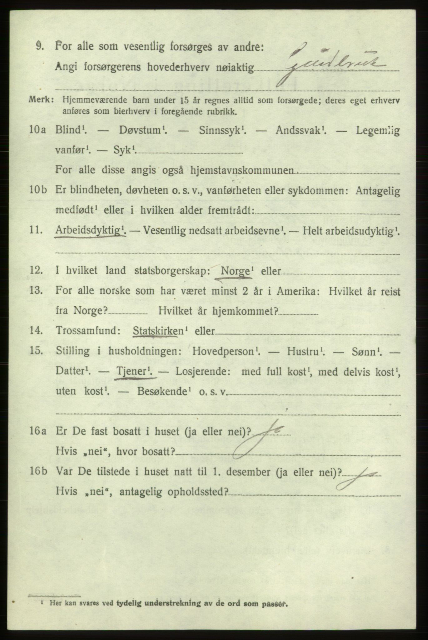 SAB, 1920 census for Tysnes, 1920, p. 4359