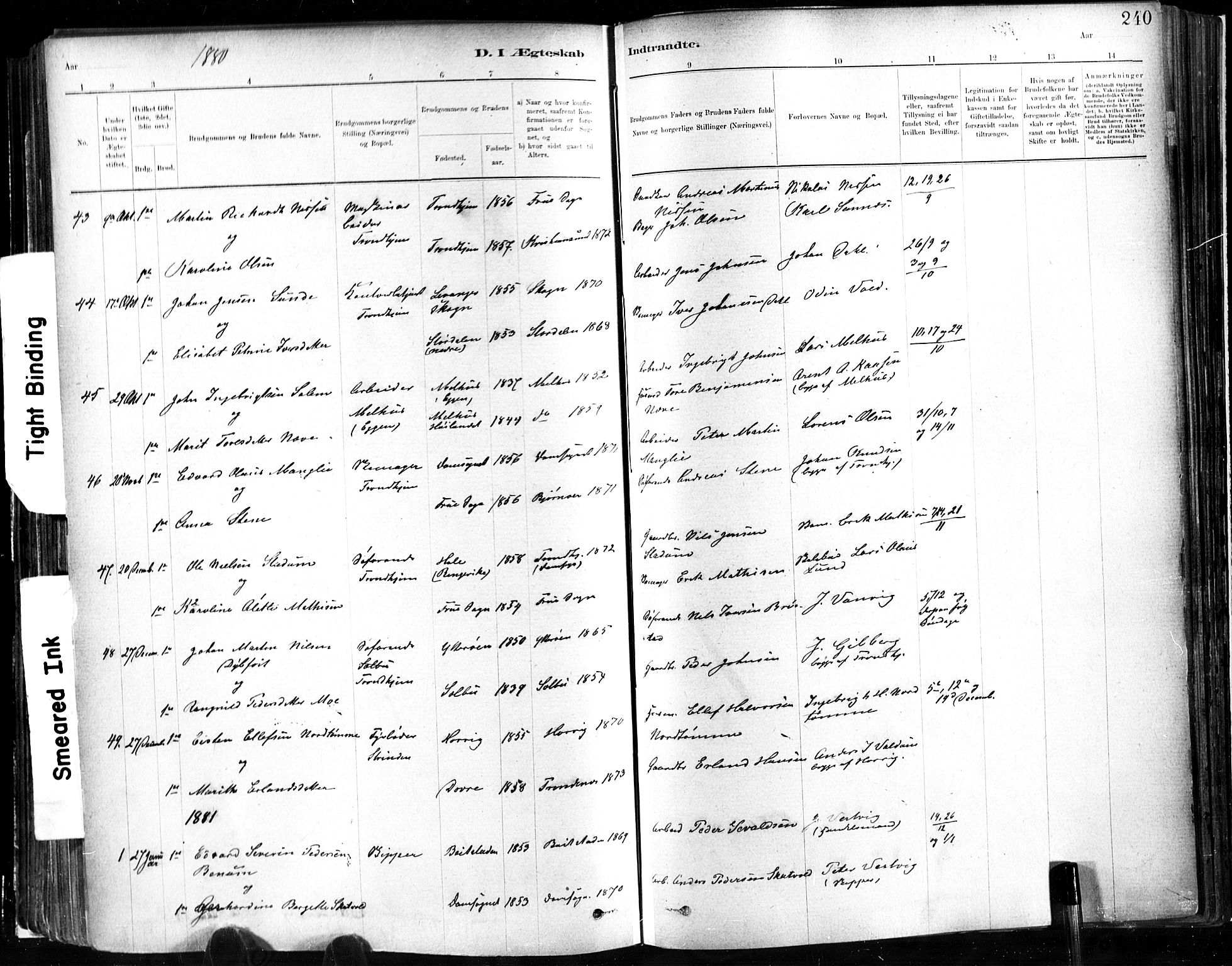 Ministerialprotokoller, klokkerbøker og fødselsregistre - Sør-Trøndelag, SAT/A-1456/602/L0119: Parish register (official) no. 602A17, 1880-1901, p. 240