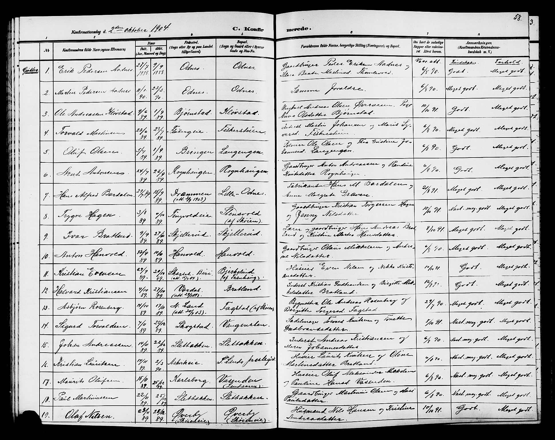 Søndre Land prestekontor, AV/SAH-PREST-122/L/L0005: Parish register (copy) no. 5, 1902-1911, p. 58