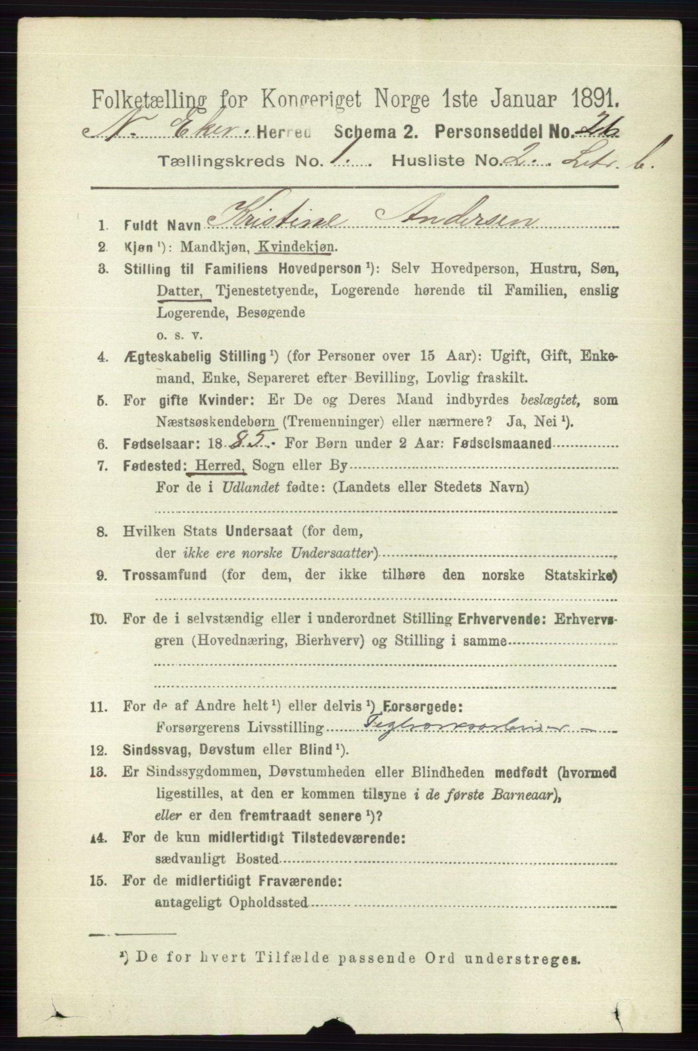 RA, 1891 census for 0625 Nedre Eiker, 1891, p. 436