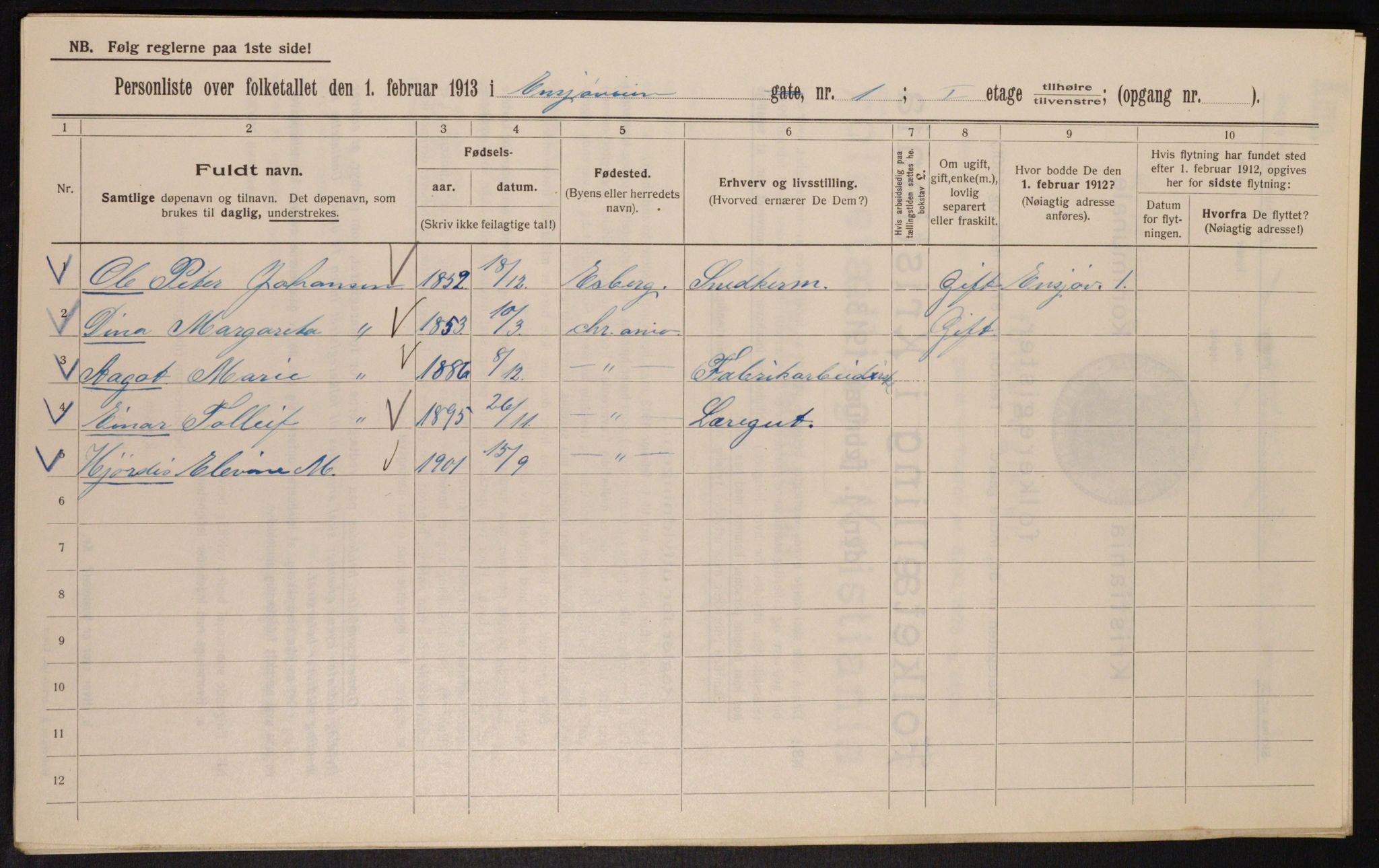 OBA, Municipal Census 1913 for Kristiania, 1913, p. 22038