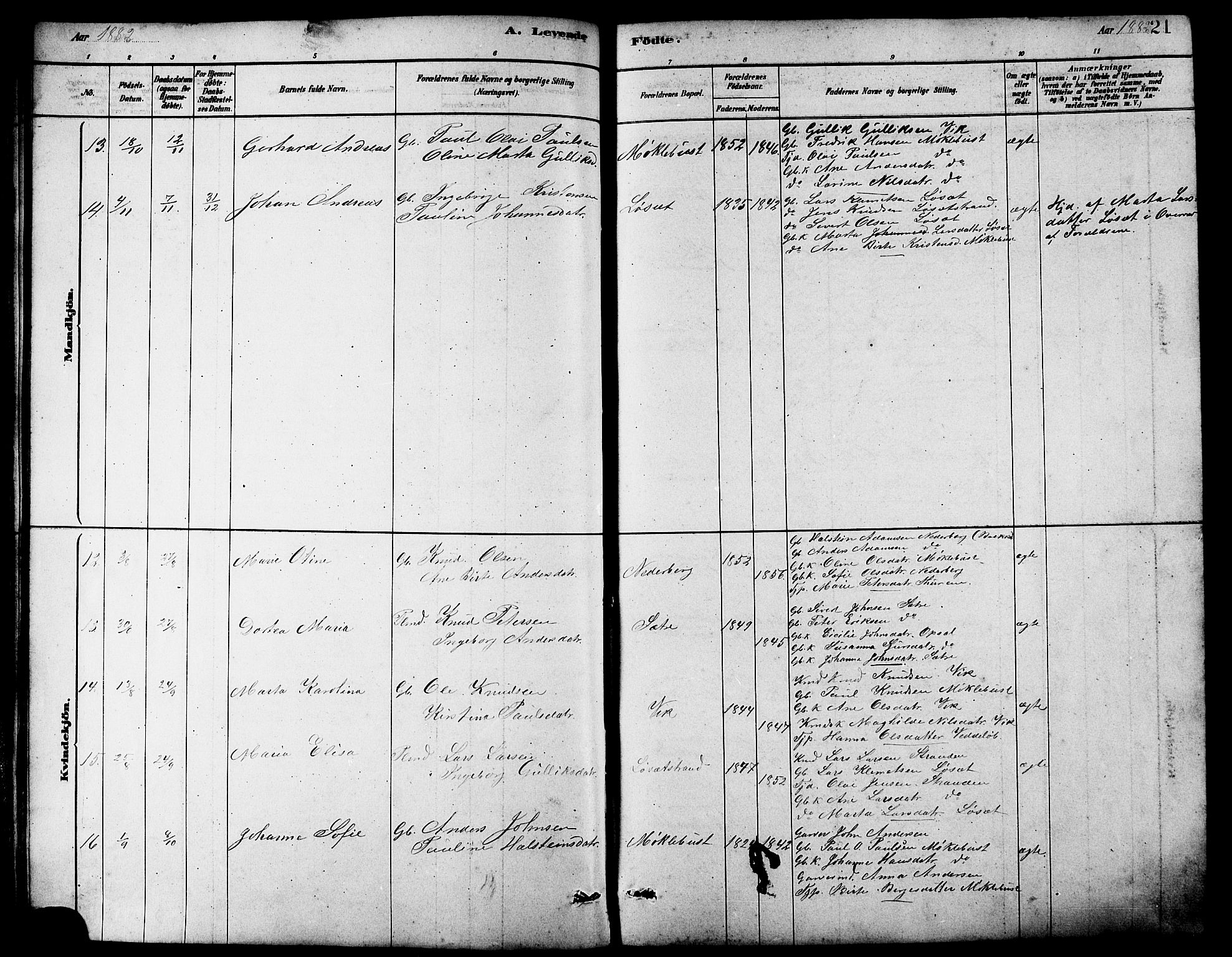 Ministerialprotokoller, klokkerbøker og fødselsregistre - Møre og Romsdal, AV/SAT-A-1454/502/L0027: Parish register (copy) no. 502C01, 1878-1908, p. 21