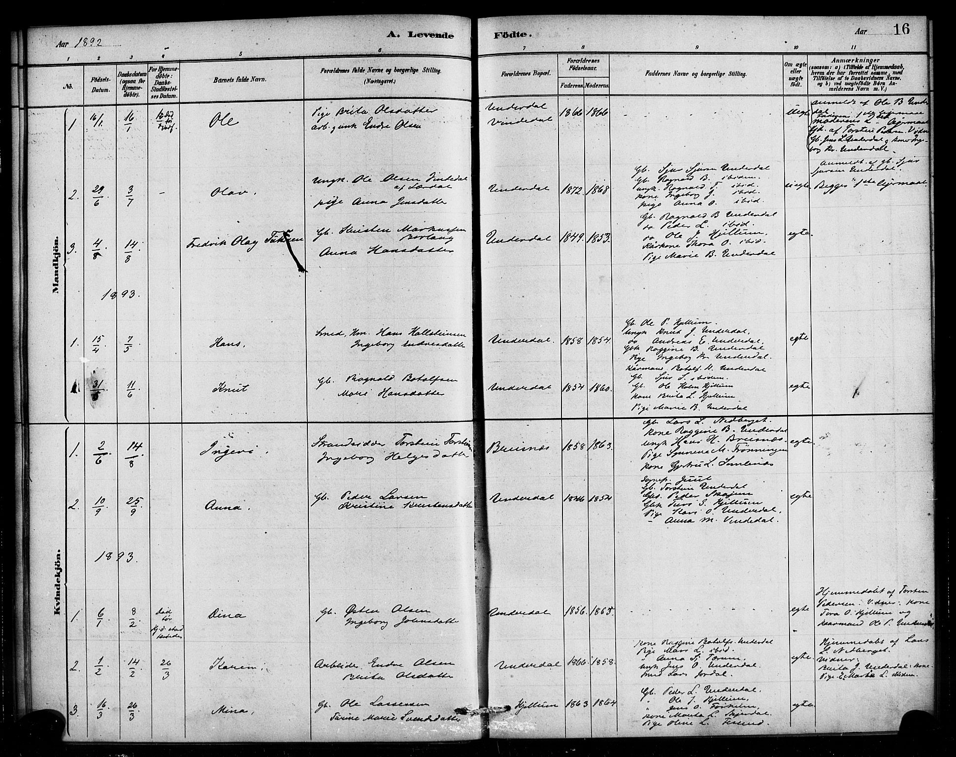 Aurland sokneprestembete, SAB/A-99937/H/Ha/Hae/L0001: Parish register (official) no. E 1, 1880-1907, p. 16