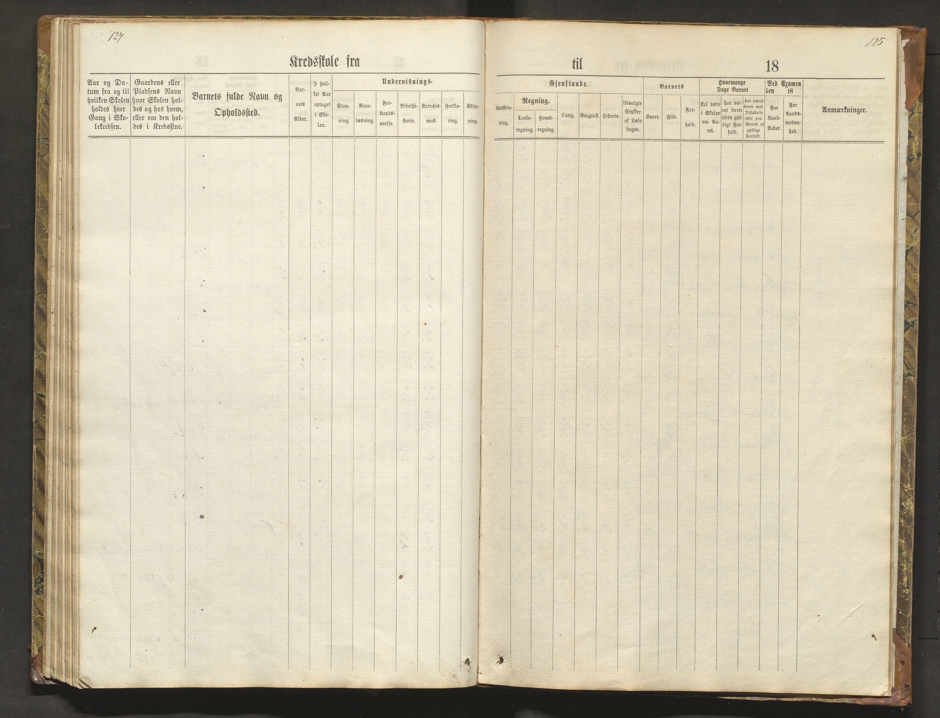 Sveio kommune. Barneskulane, IKAH/1216-231/F/Fa/L0018: Skuleprotokoll for Nordre Våge, Eilerås, Våge og Vikse krinsskular, 1870-1889, p. 124-125